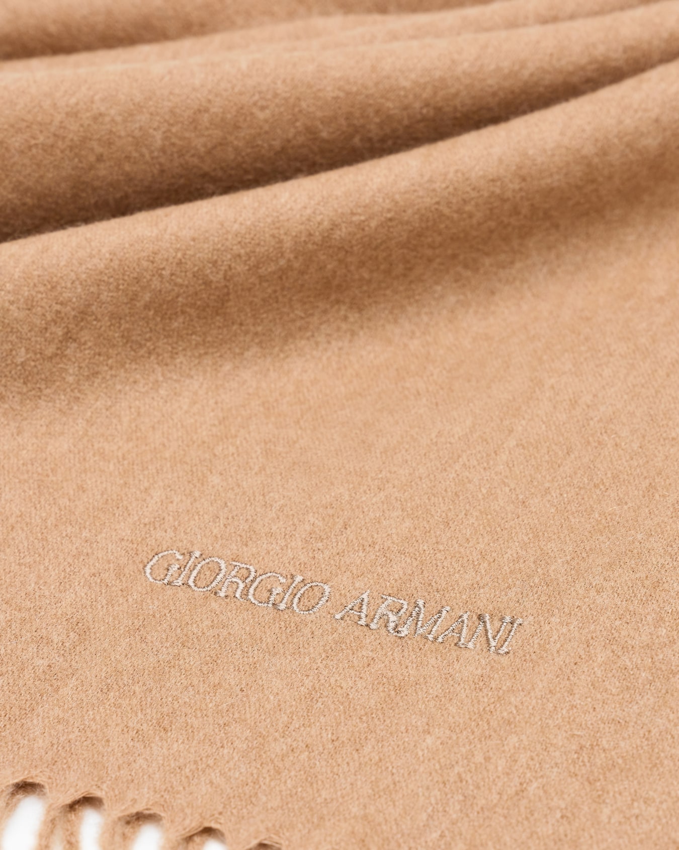 Cashmere scarf with embroidered logo Slide 1