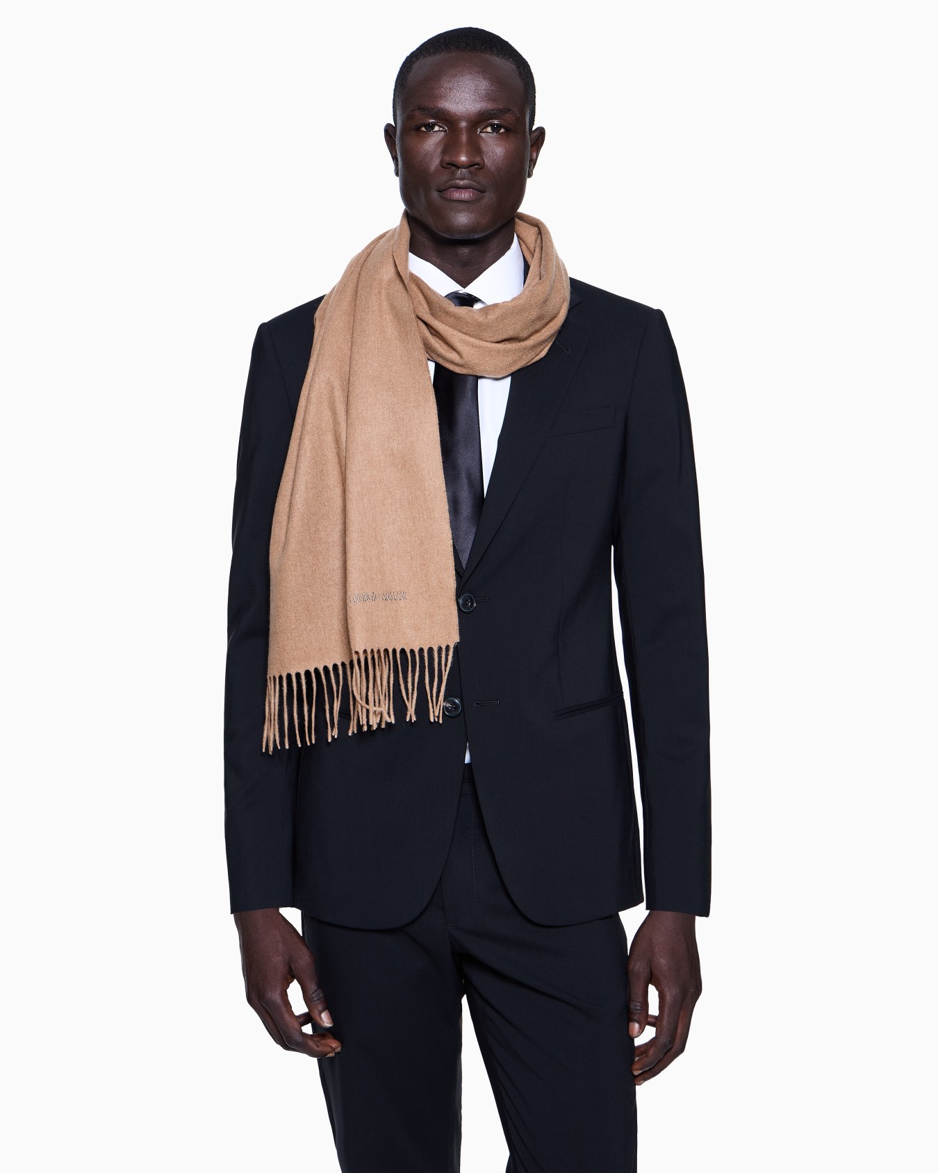 Cashmere scarf with embroidered logo Slide 2
