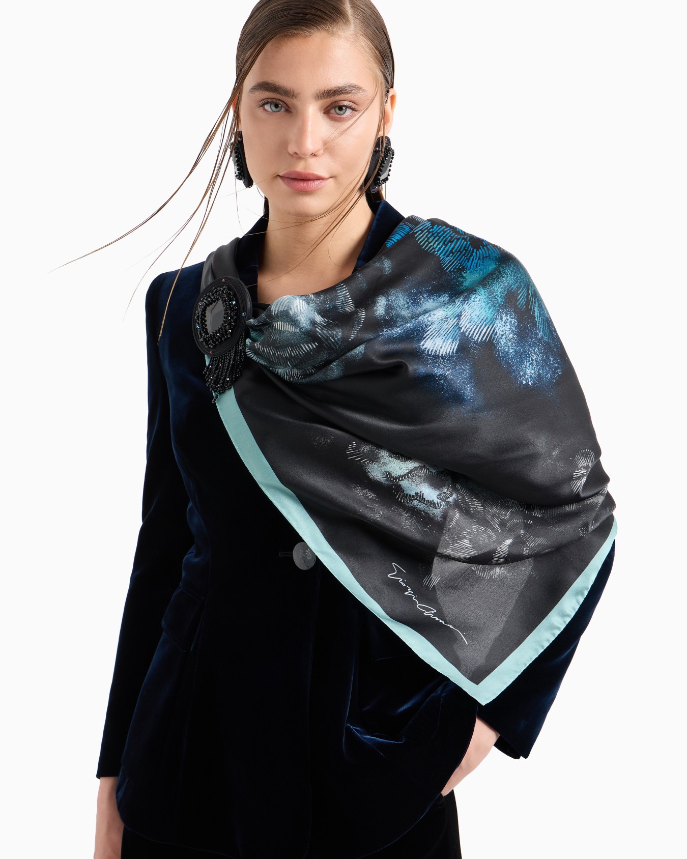Silk foulard with a floral print Slide 2