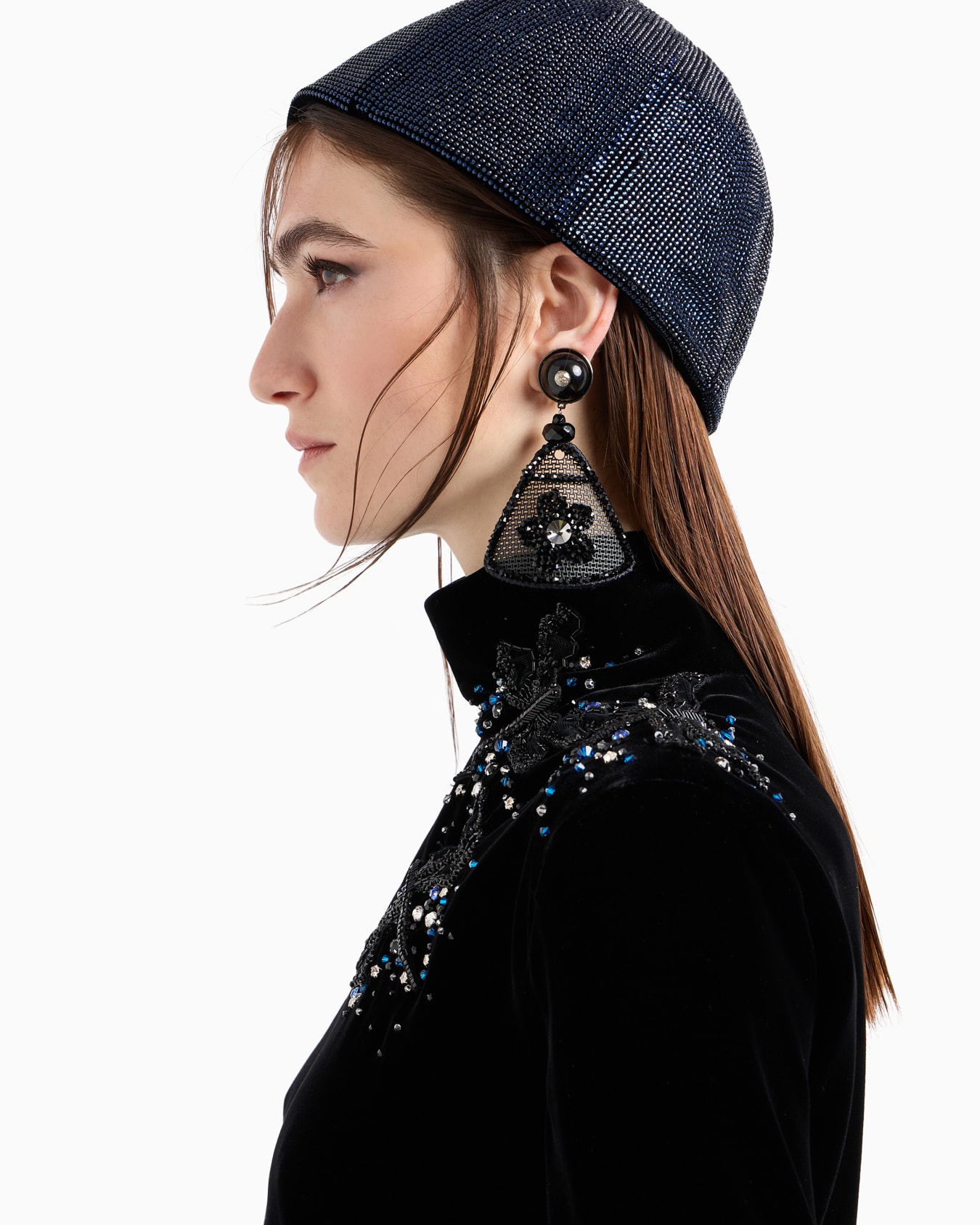 Bonnet en viscose et cupro avec strass Diapositive 3