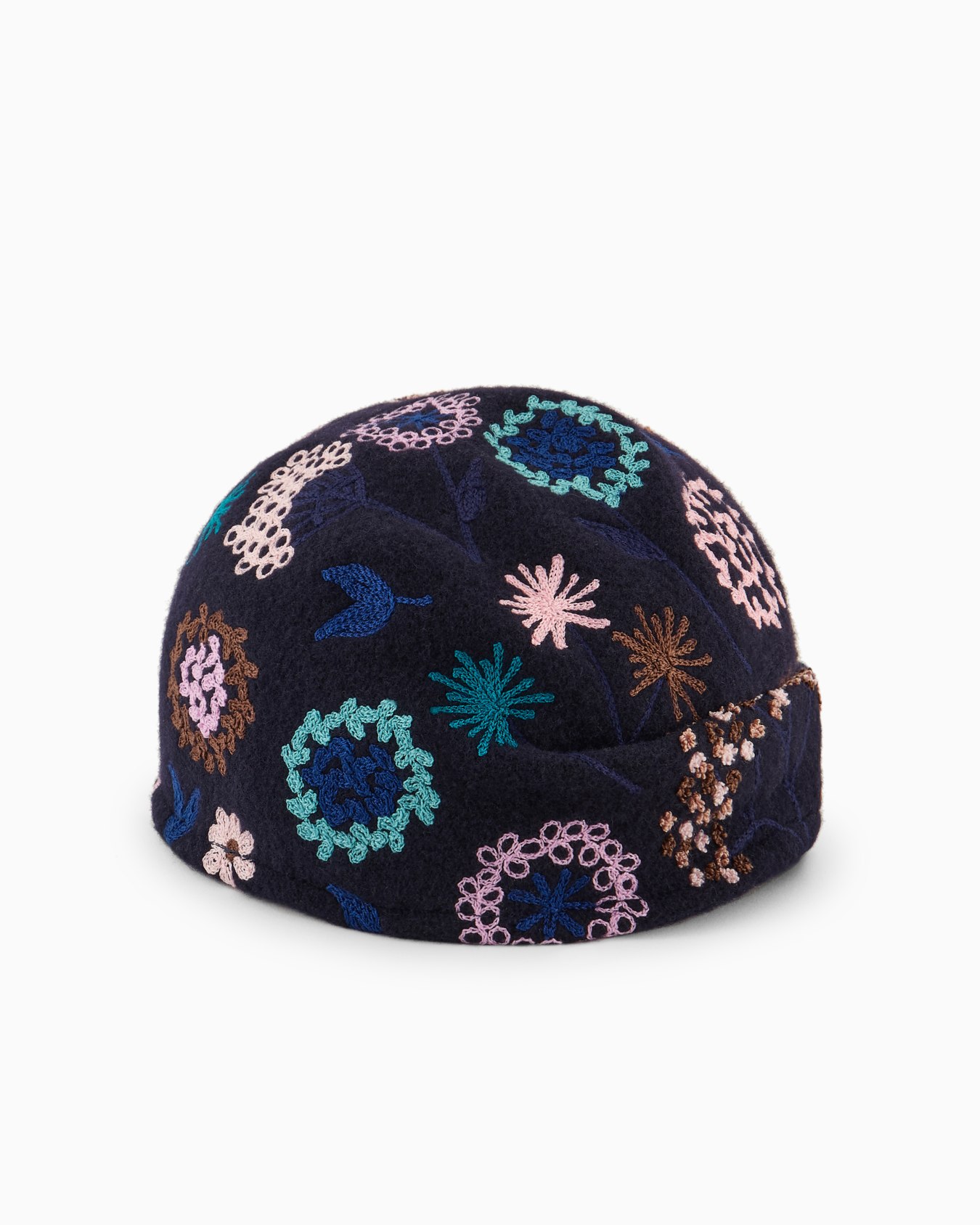 Chapeau cagoule en laine à fleurs brodées Diapositive 0