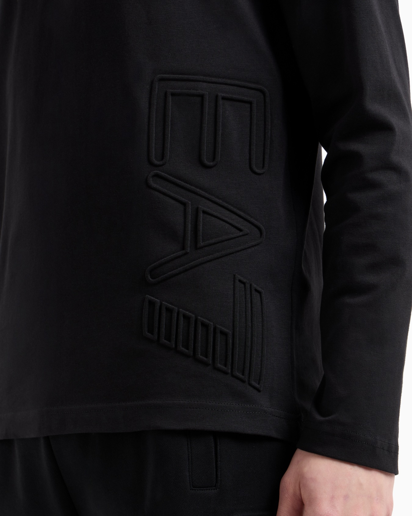 Camiseta Logo Series de manga larga de punto de algodón orgánico Diapositiva 4