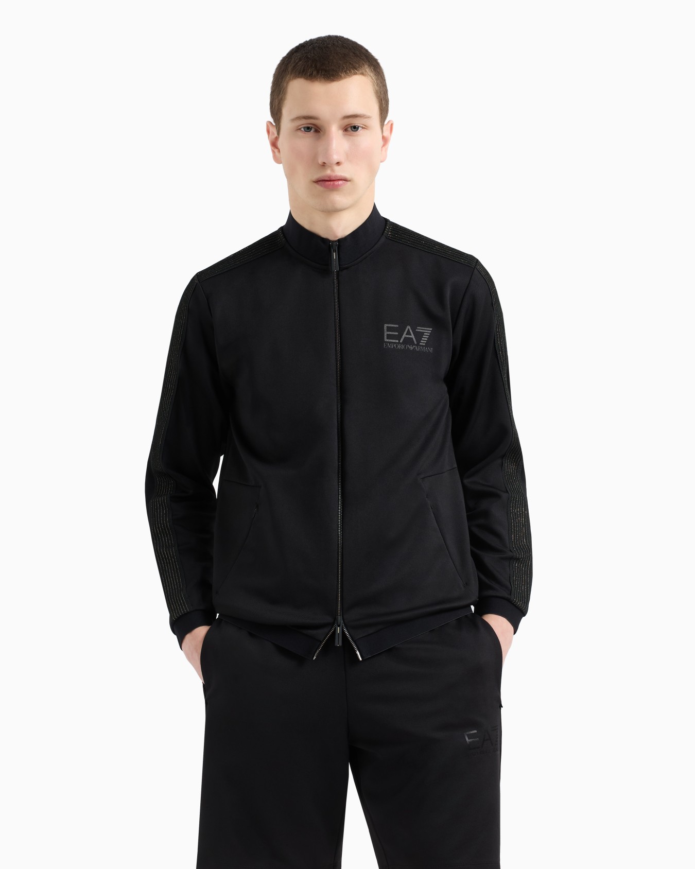 Gold Label zip-up sweatshirt in stretch technical twill Slide 3