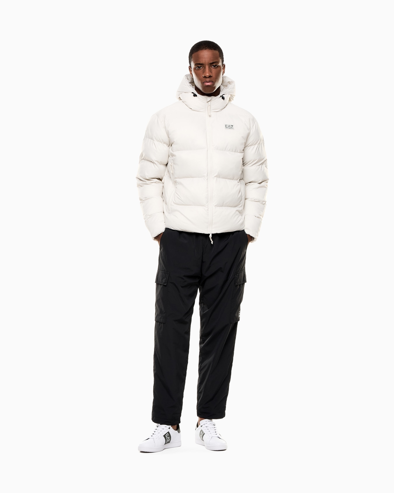 Technical fabric padded jacket with hood Slide 1