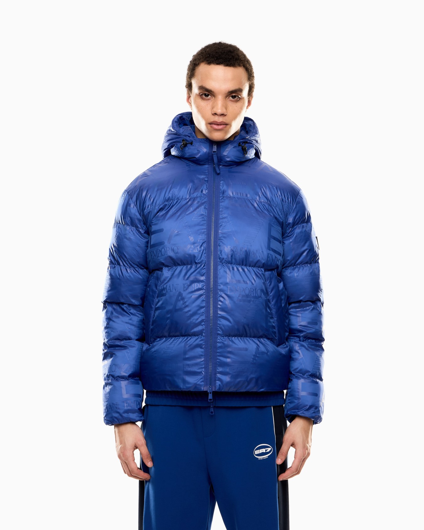 Padded hooded jacket with all-over logo print  Slide 3