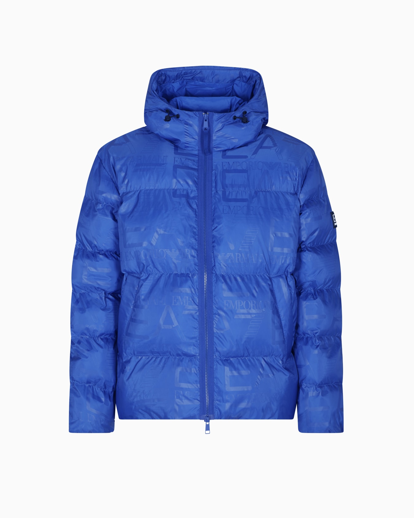 Padded hooded jacket with all-over logo print  Slide 0