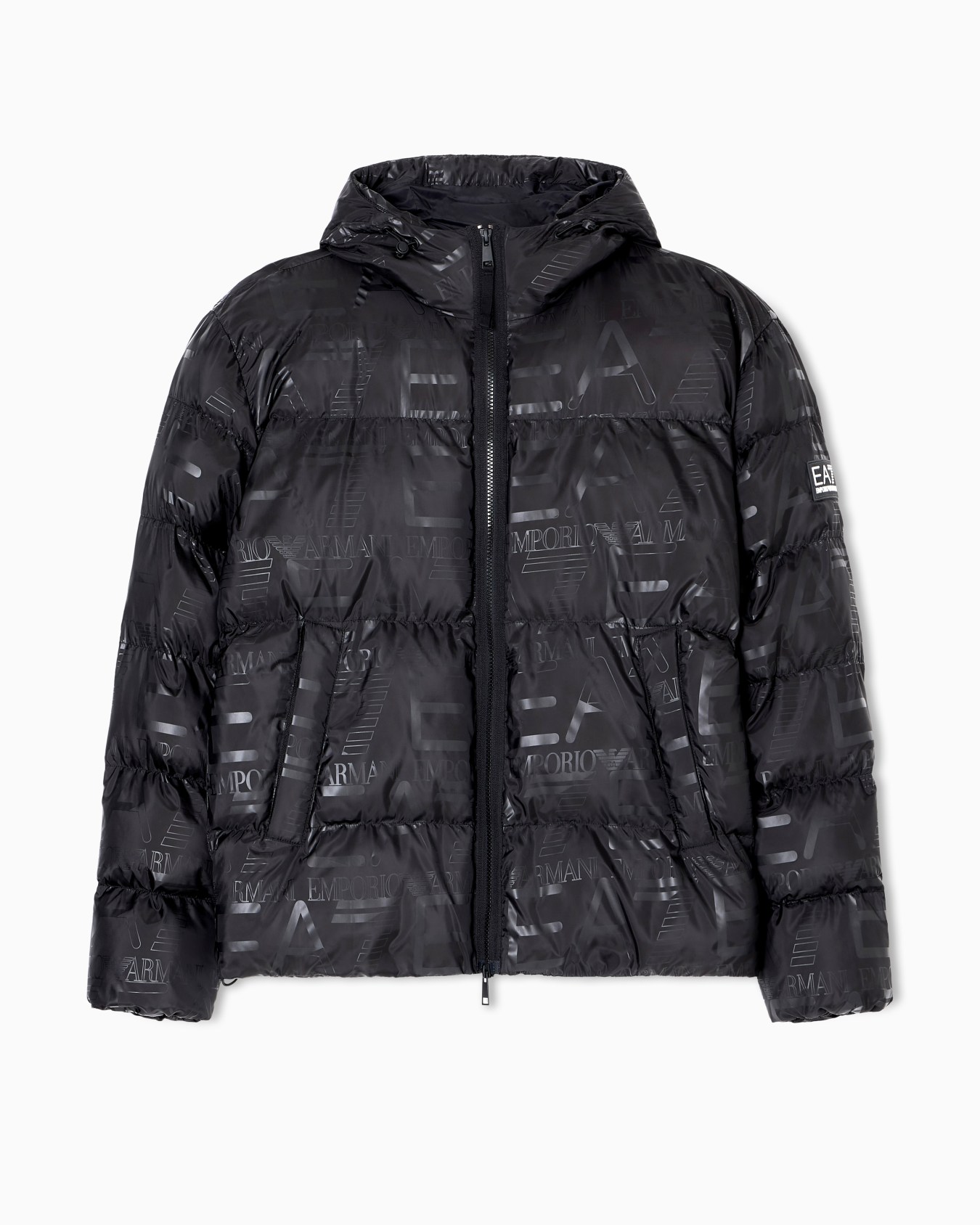 Veste matelassée avec capuche et logo imprimé all over  Diapositive 0