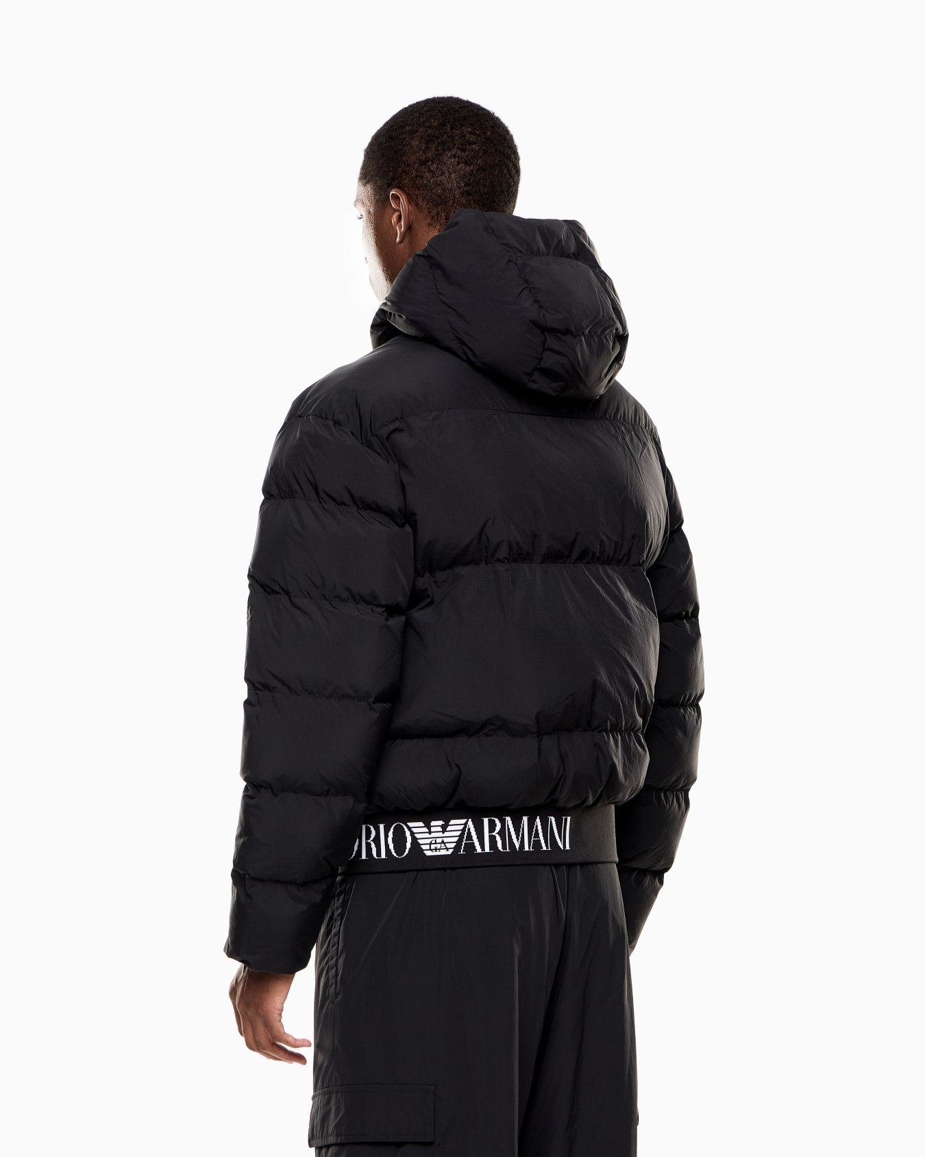 Technical fabric padded jacket with hood and logo  Slide 2