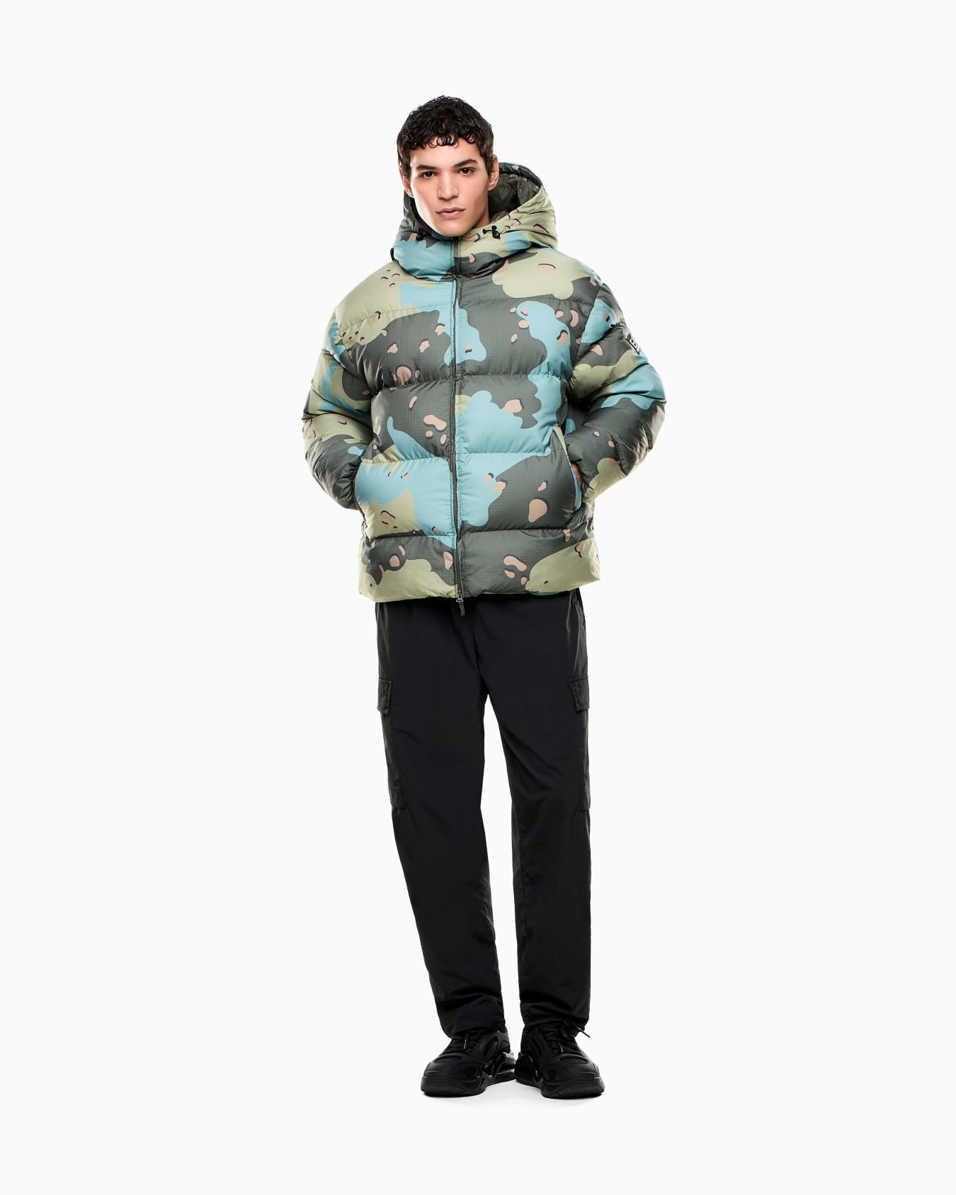 Iridescent nylon padded jacket with hood Slide 1