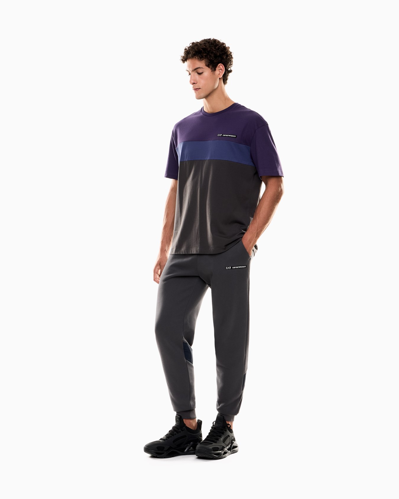 Athletic Colour Block cotton-blend crew-neck T-shirt Slide 1