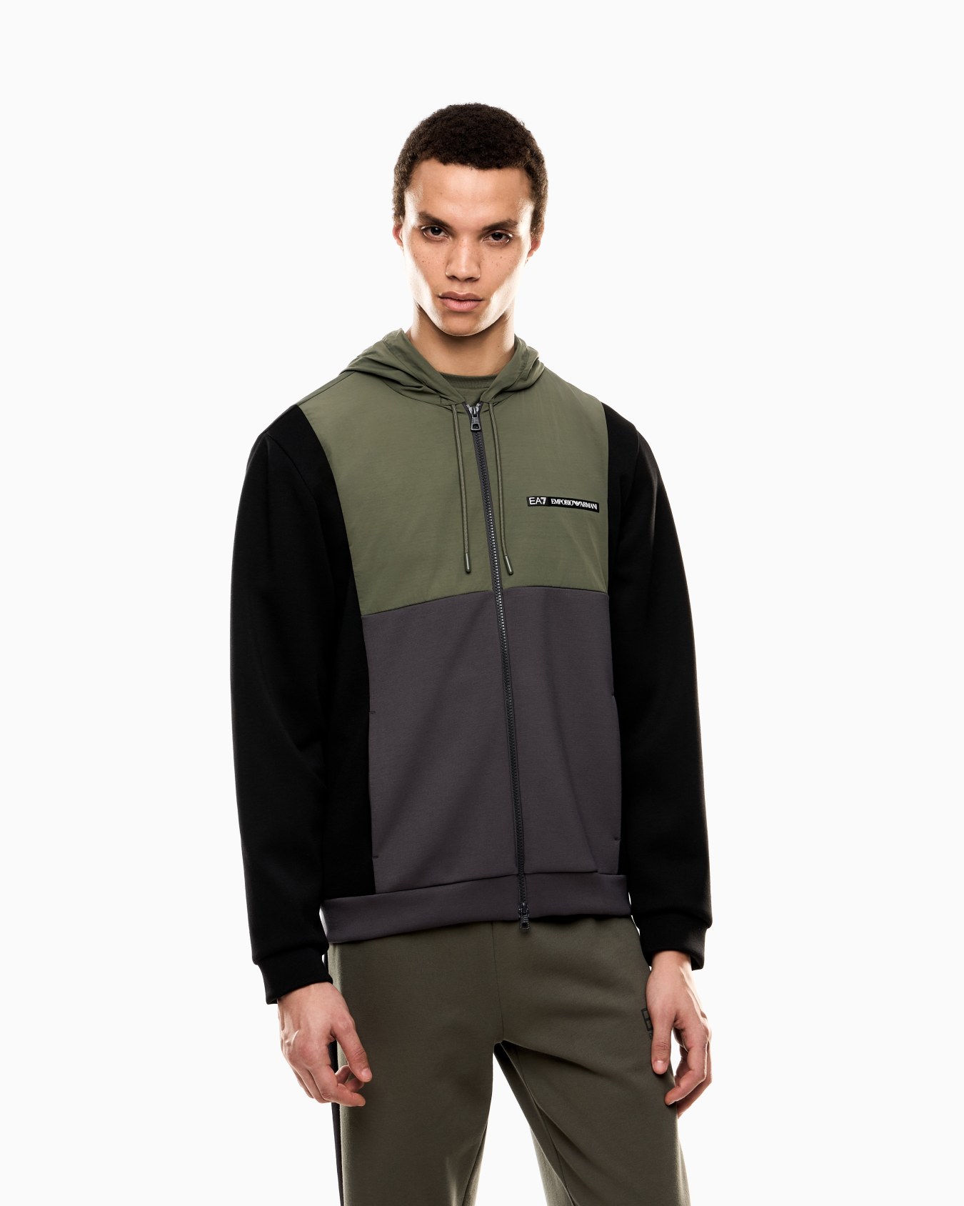 Athletic Colour Block hooded sweatshirt in nylon and viscose blend Slide 3