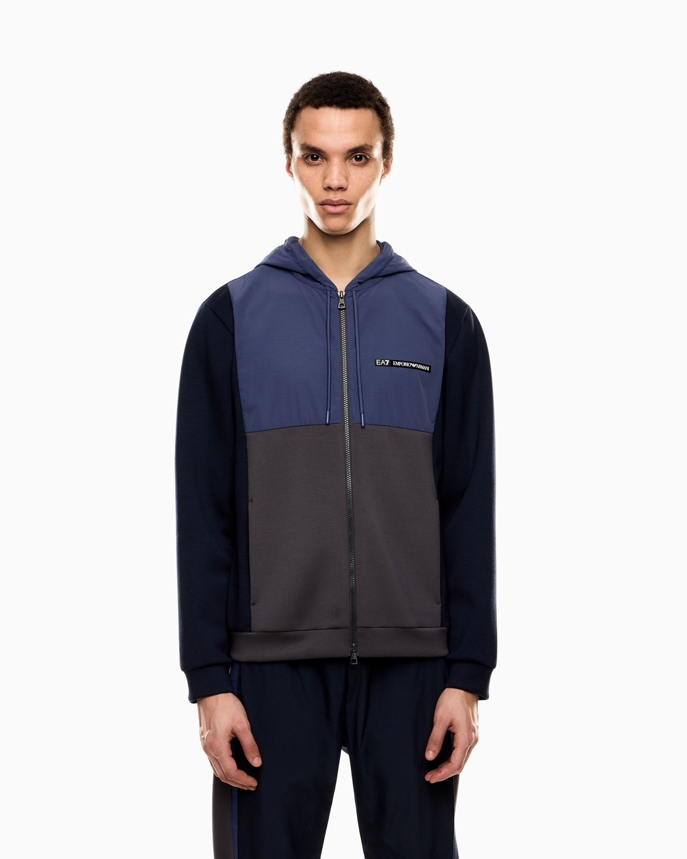 Athletic Colour Block hooded sweatshirt in nylon and viscose blend Slide 3