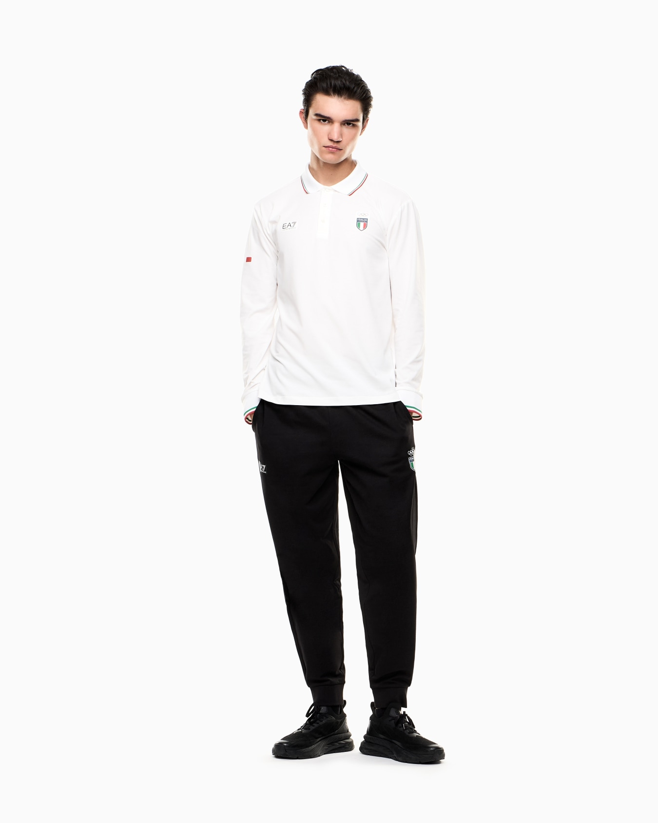 long-sleeved polo shirt in stretch jersey Slide 1
