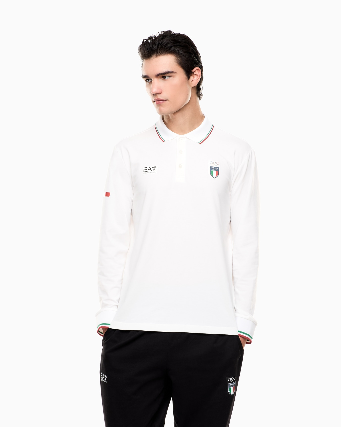 long-sleeved polo shirt in stretch jersey Slide 3