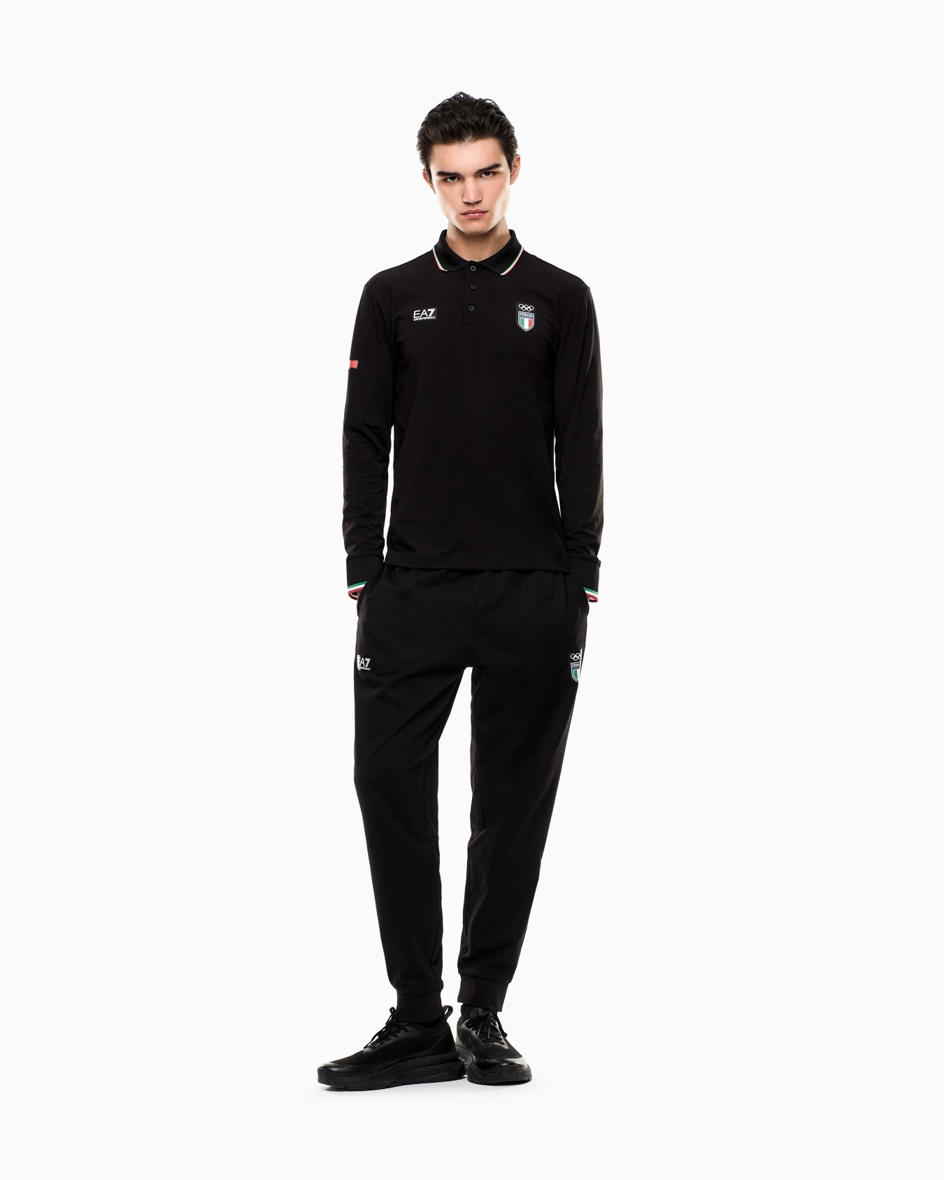 long-sleeved polo shirt in stretch jersey Slide 1