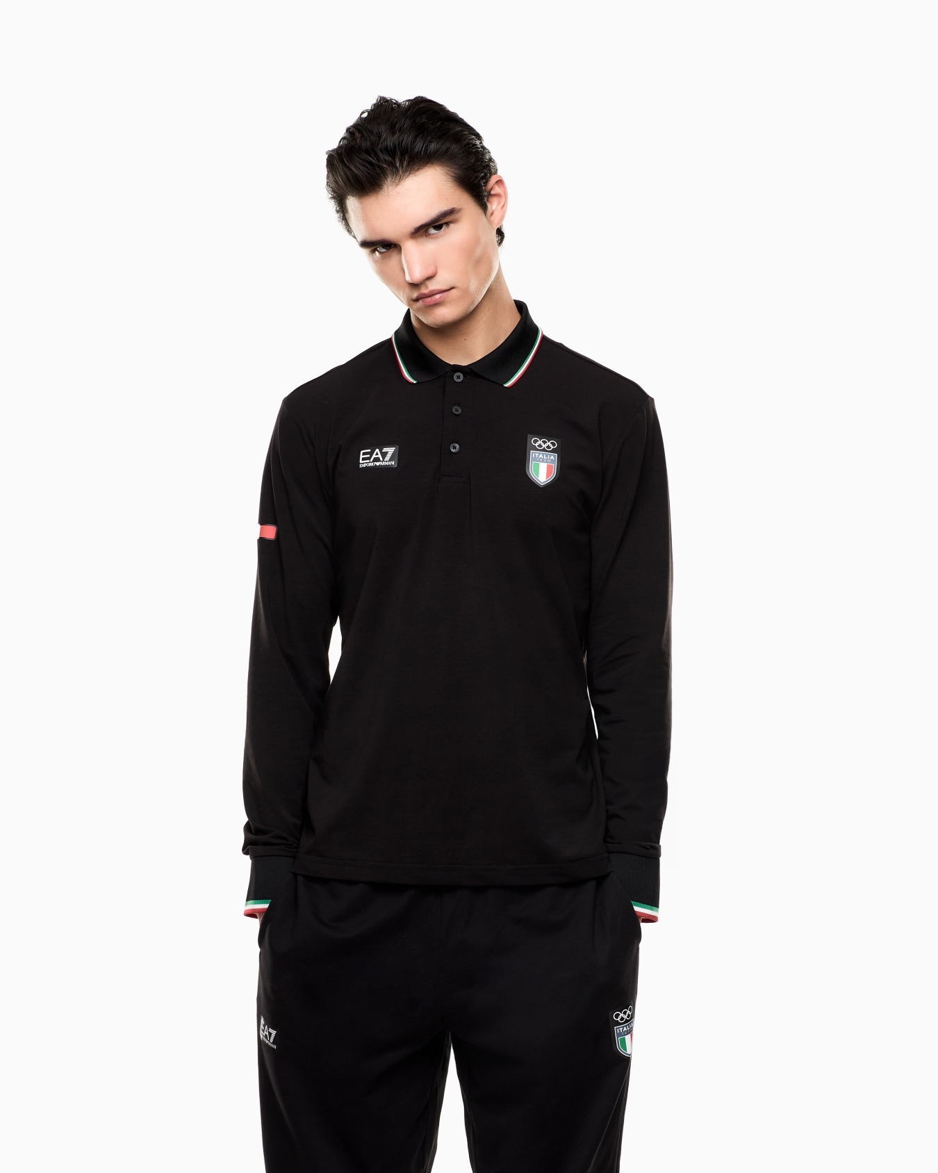 long-sleeved polo shirt in stretch jersey Slide 3