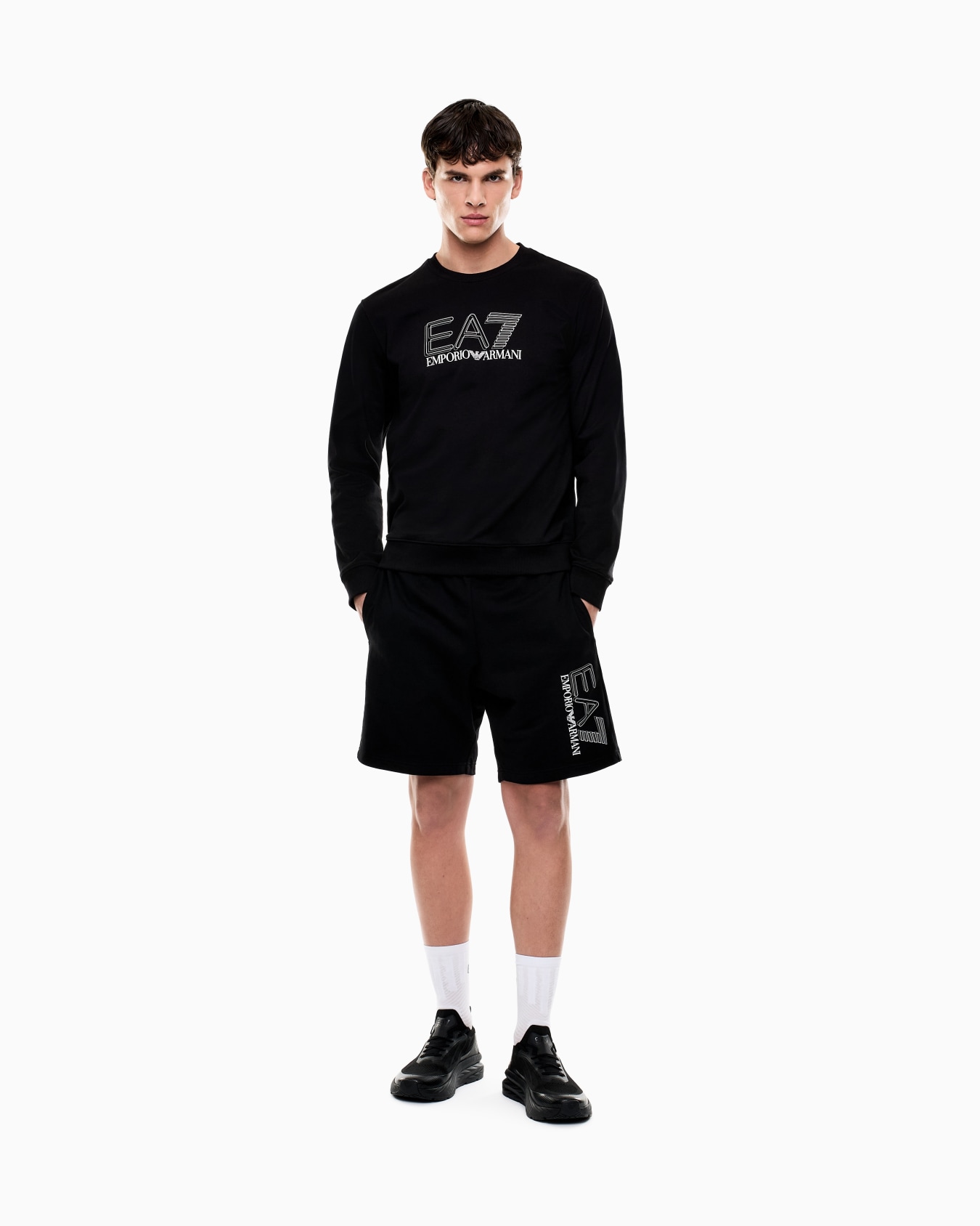 Visibility cotton zip-up sweatshirt with EA7 logo Slide 1