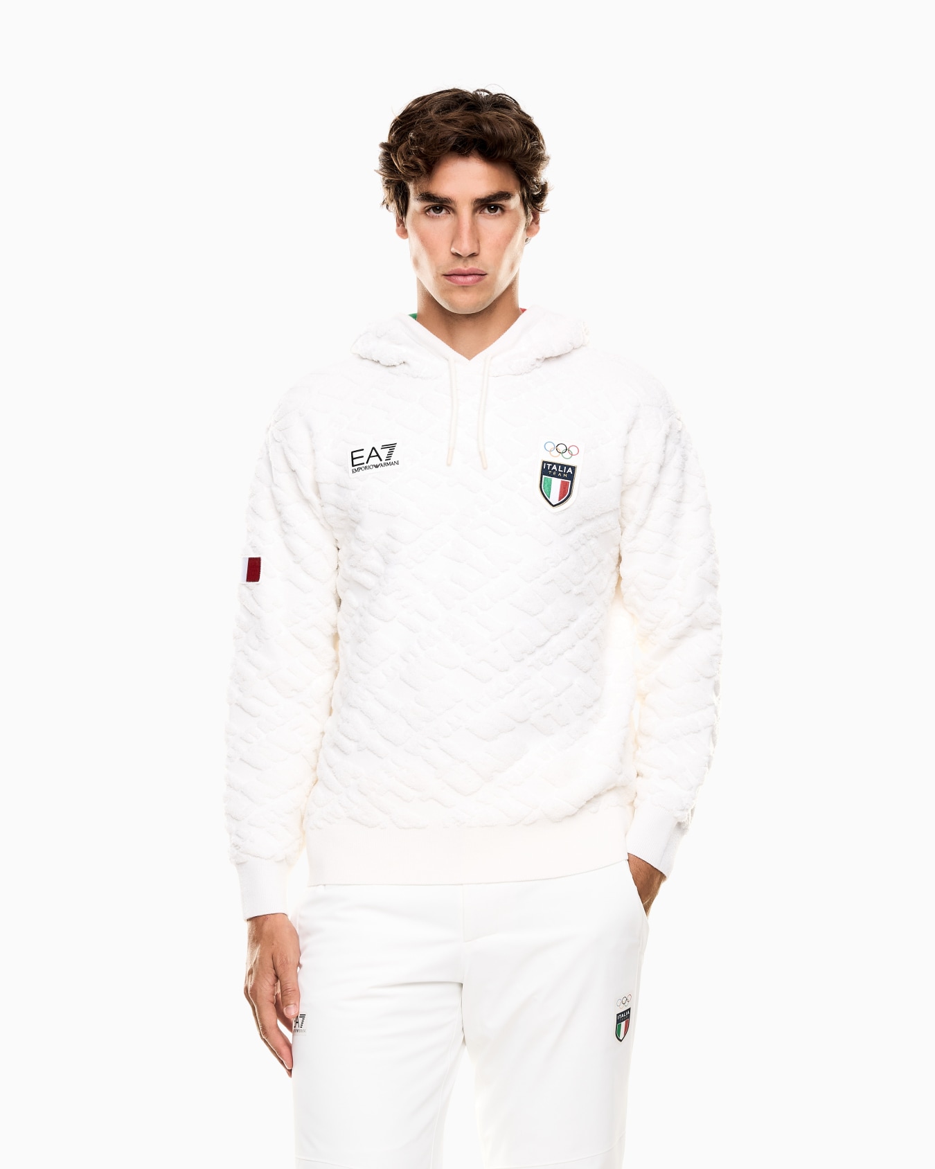 Hooded sweatshirt with all-over embossed “ITALIA TEAM” print Slide 3