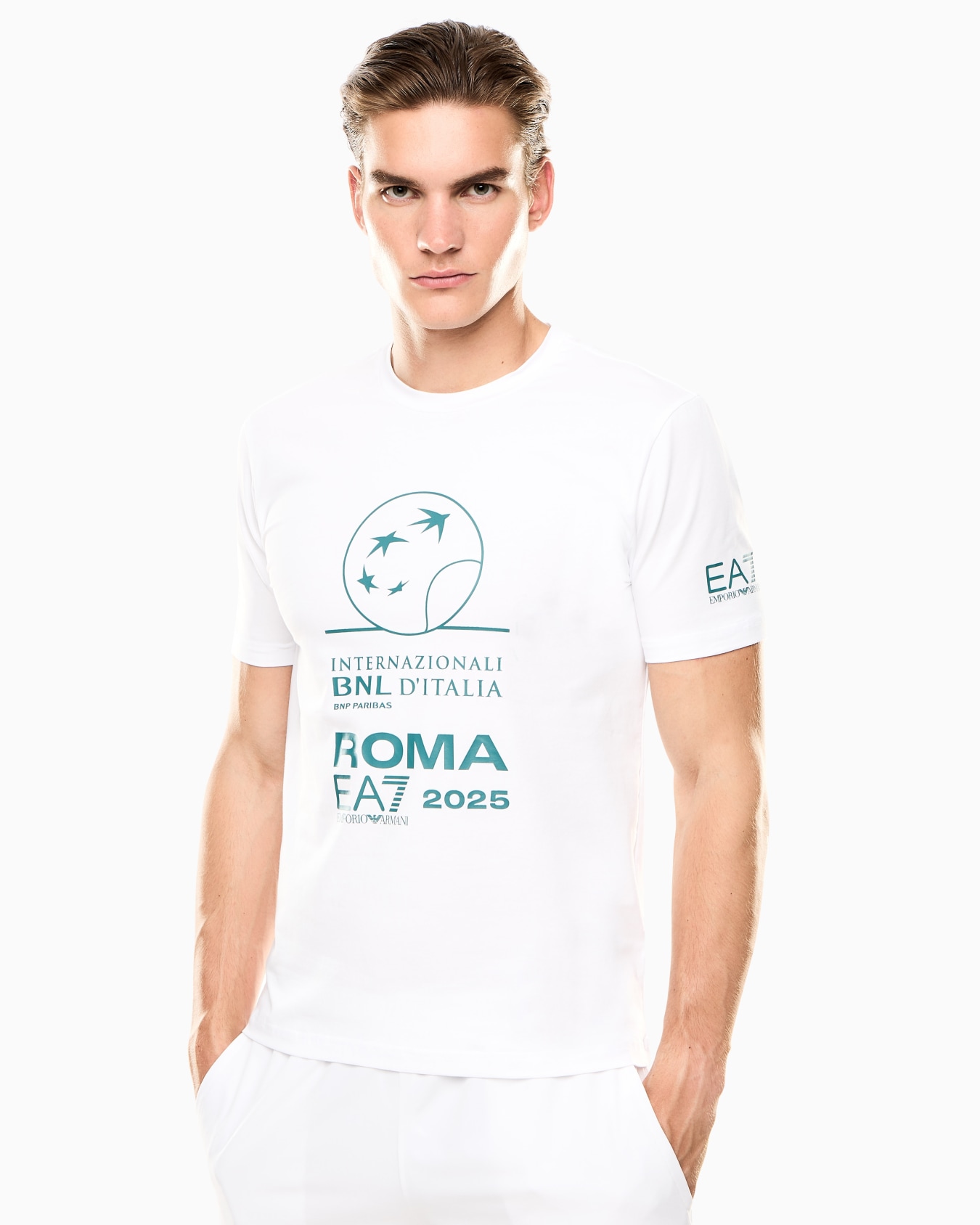 Italian Open stretch-cotton, crew-neck T-shirt with oversized print  Slide 6