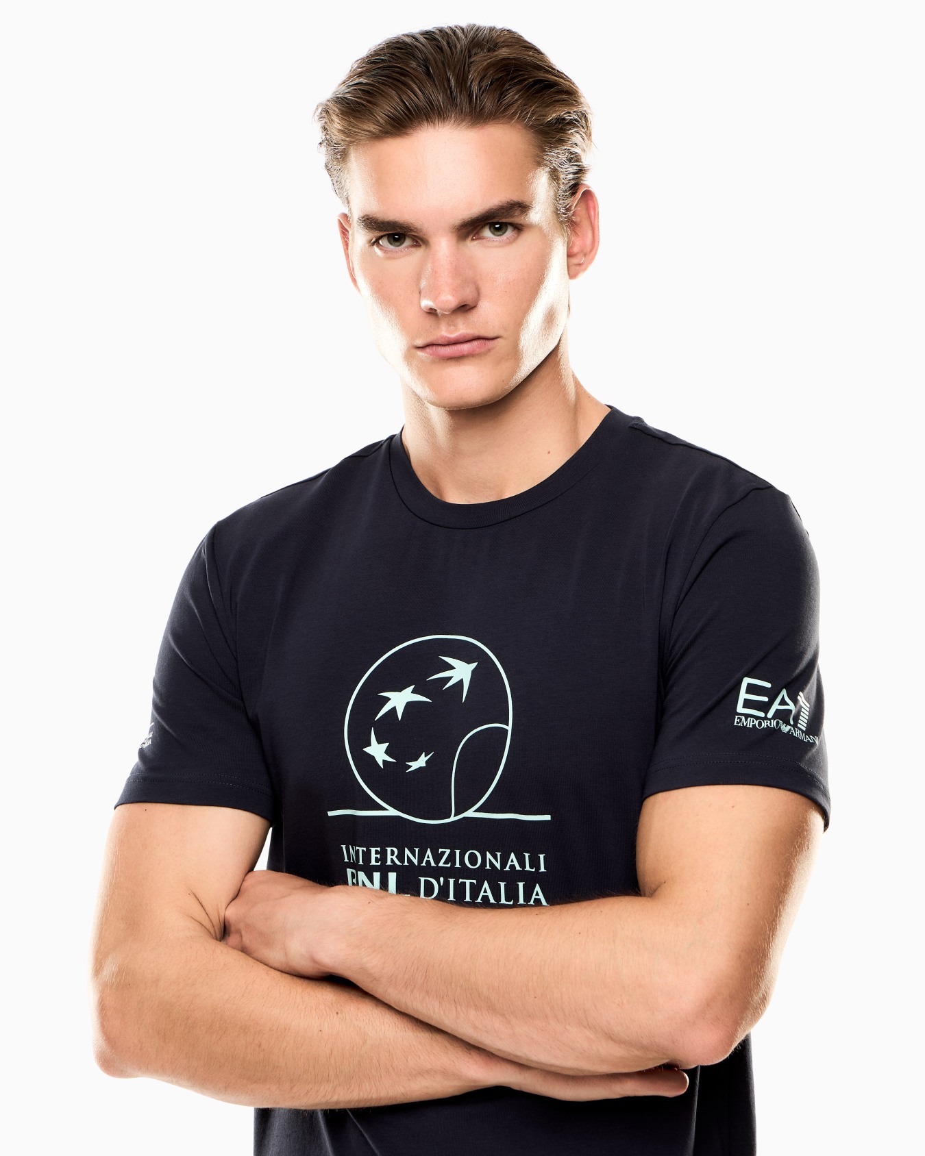 Italian Open stretch-cotton, crew-neck T-shirt with oversized print  Slide 6