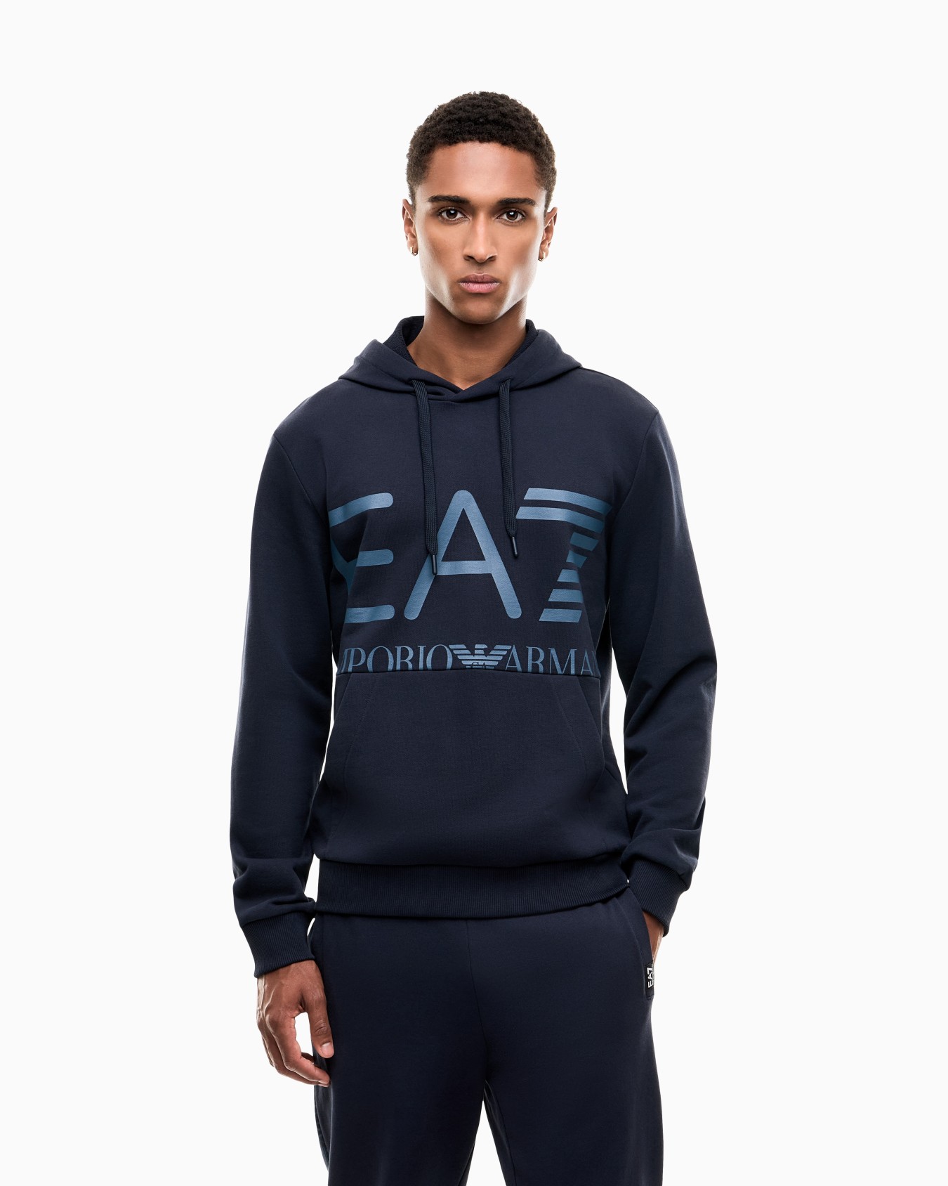 Regular fit hoodie Logo Series in cotton with ribbed details Slide 3