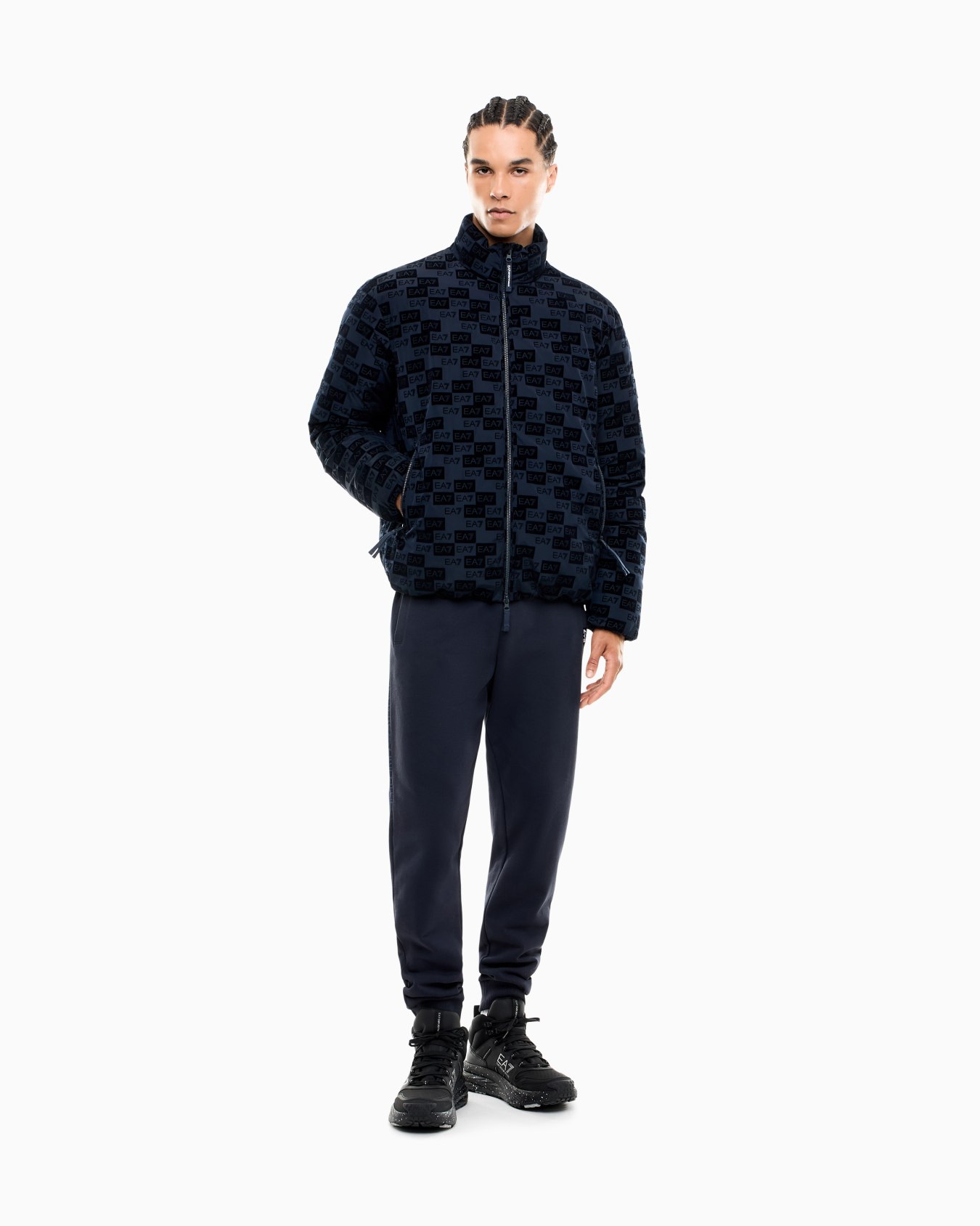 Oversized hooded bomber jacket with velvet monogram Slide 1