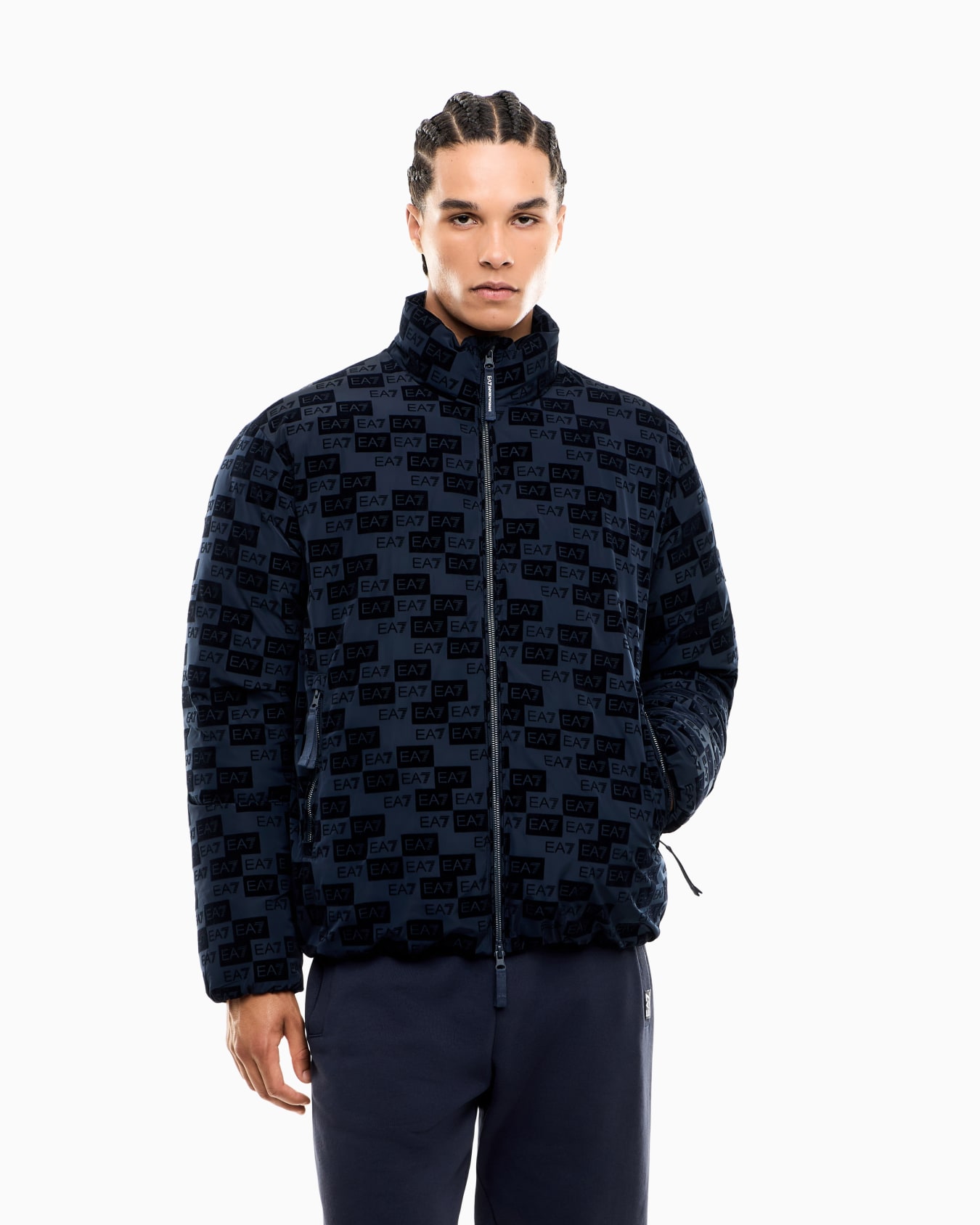 Oversized hooded bomber jacket with velvet monogram Slide 3