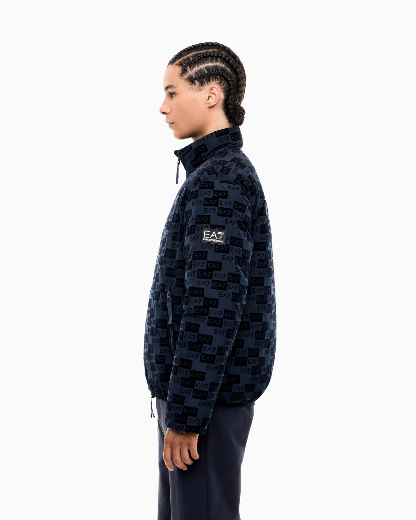 Oversized hooded bomber jacket with velvet monogram Slide 7