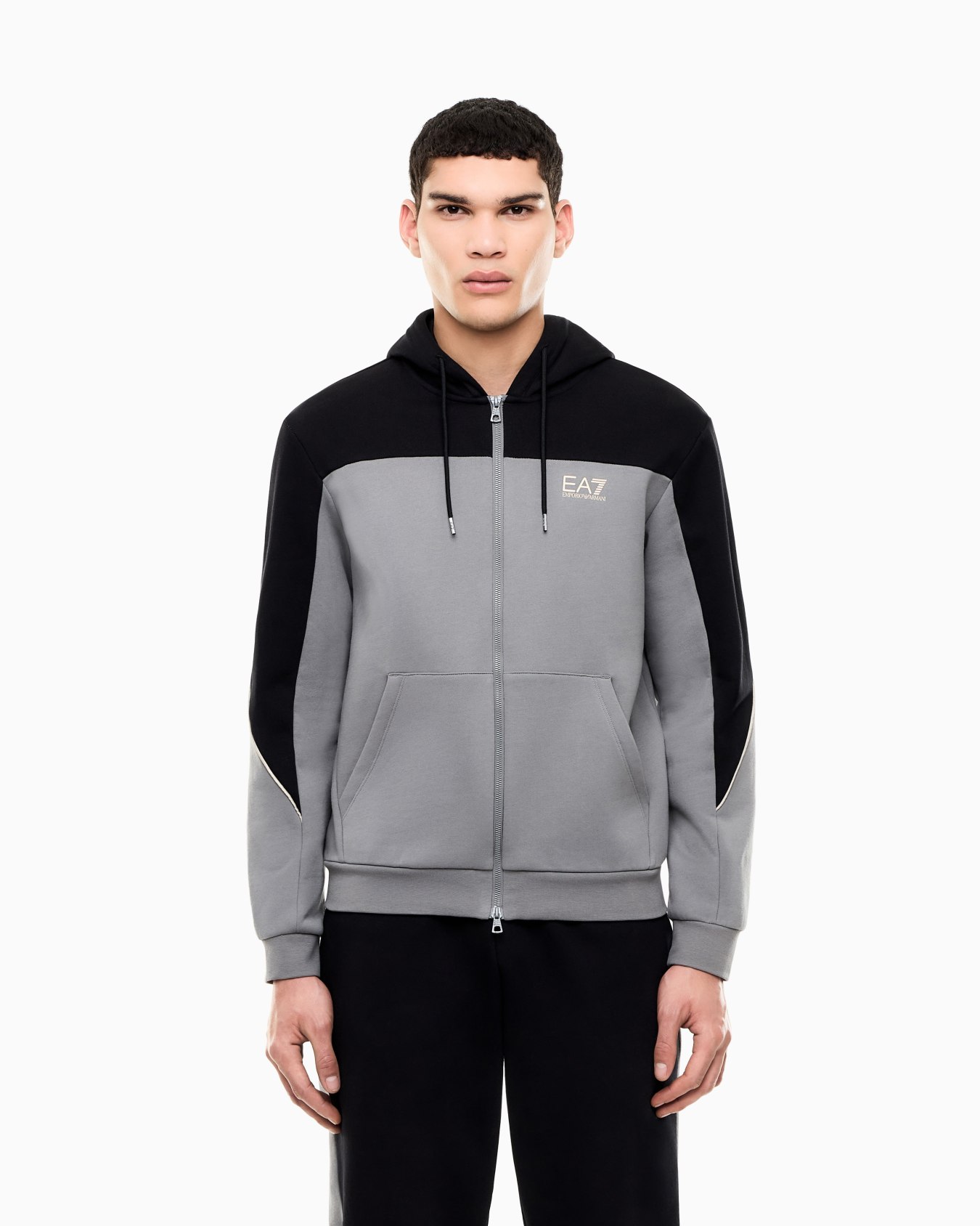 Regular fit jersey hoodie in cotton with full zip Slide 3