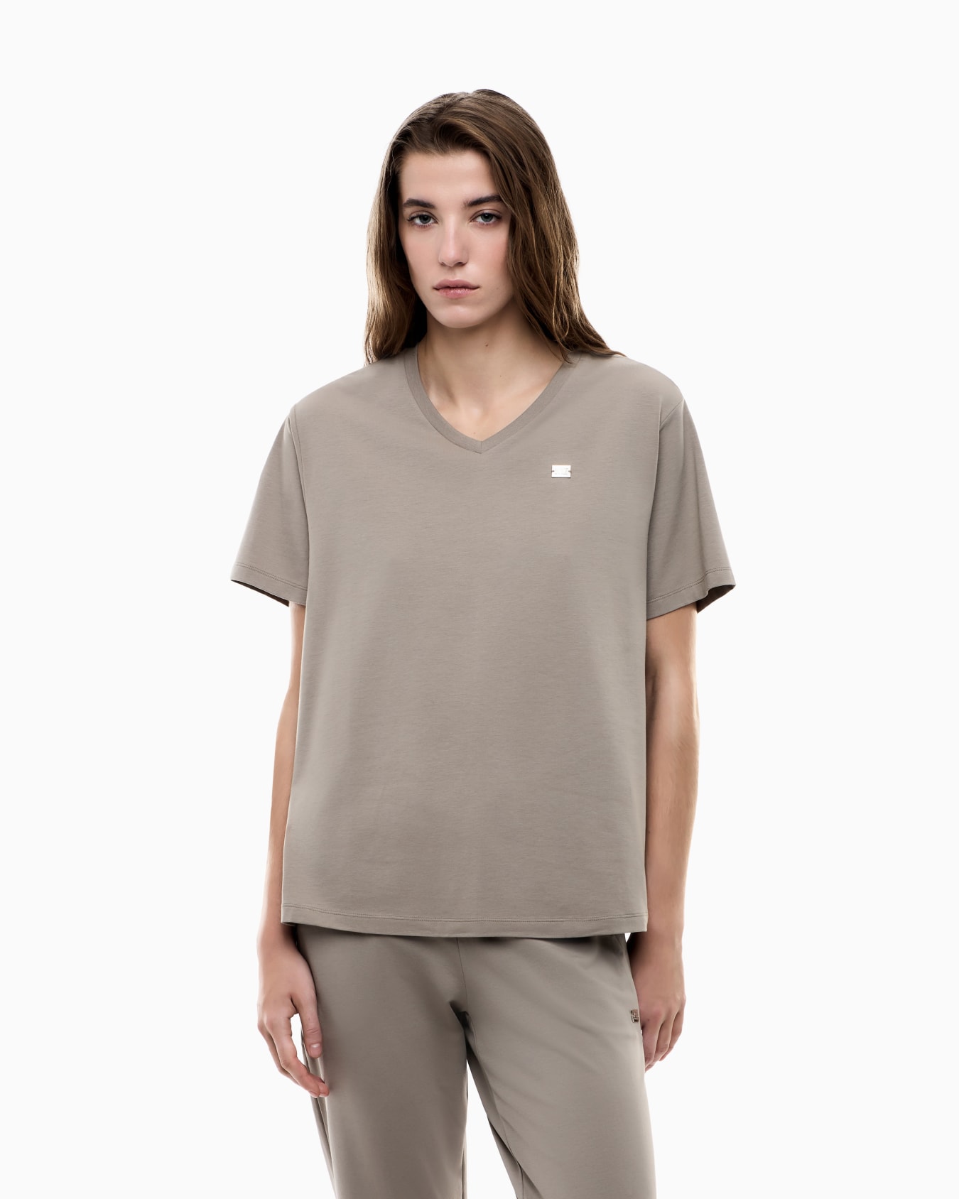 Core Lady stretch cotton jersey V-neck T-shirt Slide 3