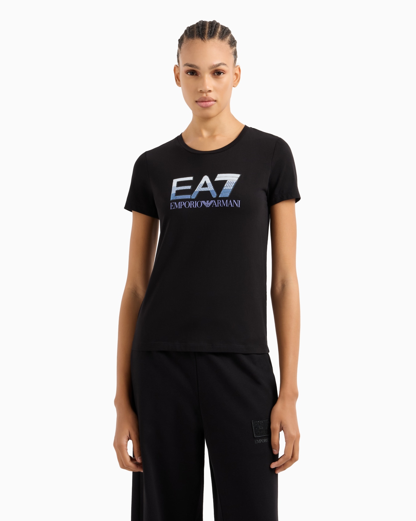 Logo Series T-Shirt mit Rundhalsausschnitt und Logo-Pailletten, gefertigt aus Baumwollstretch Folie 3