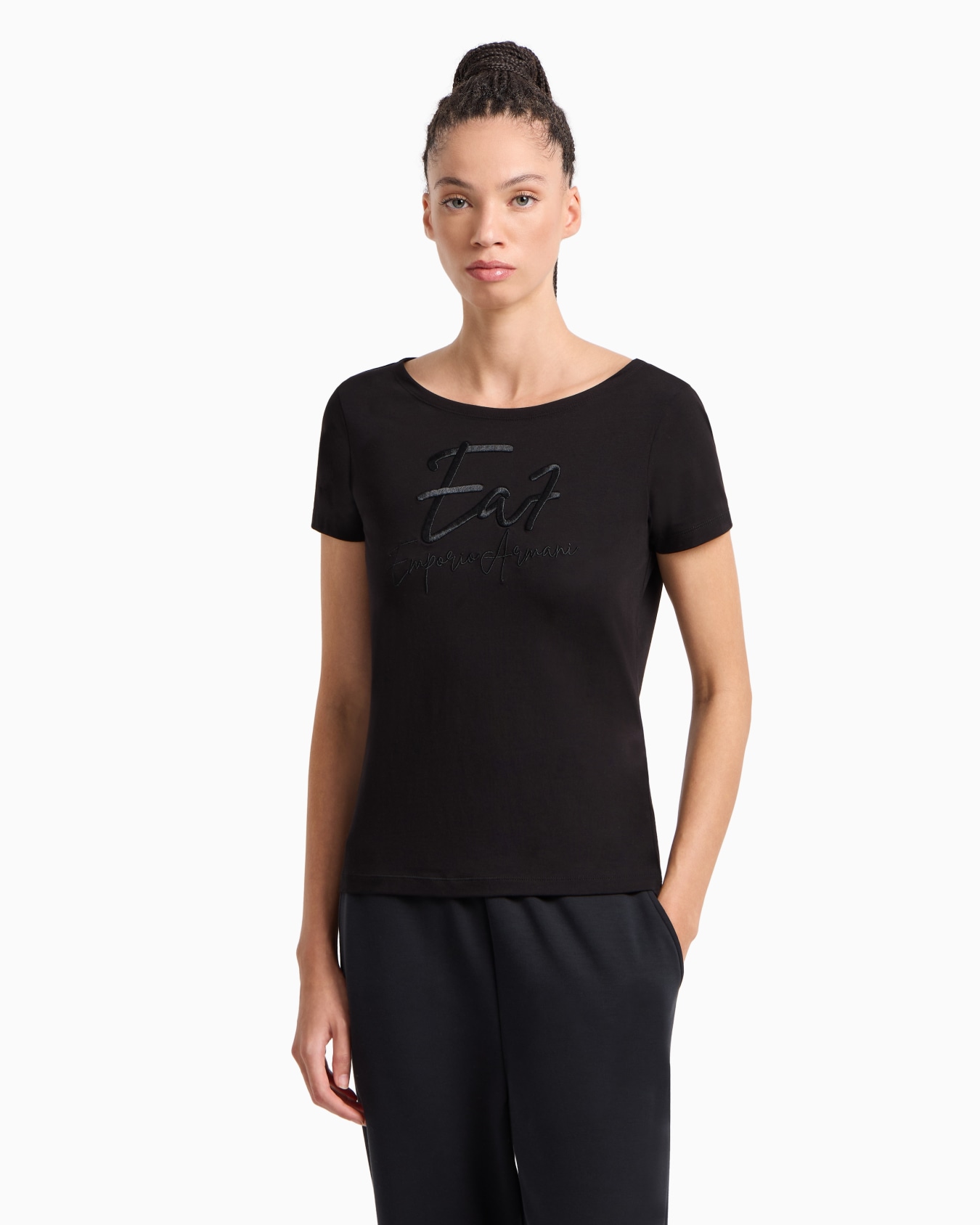 Logo Series stretch-cotton boat-neck T-shirt Slide 3