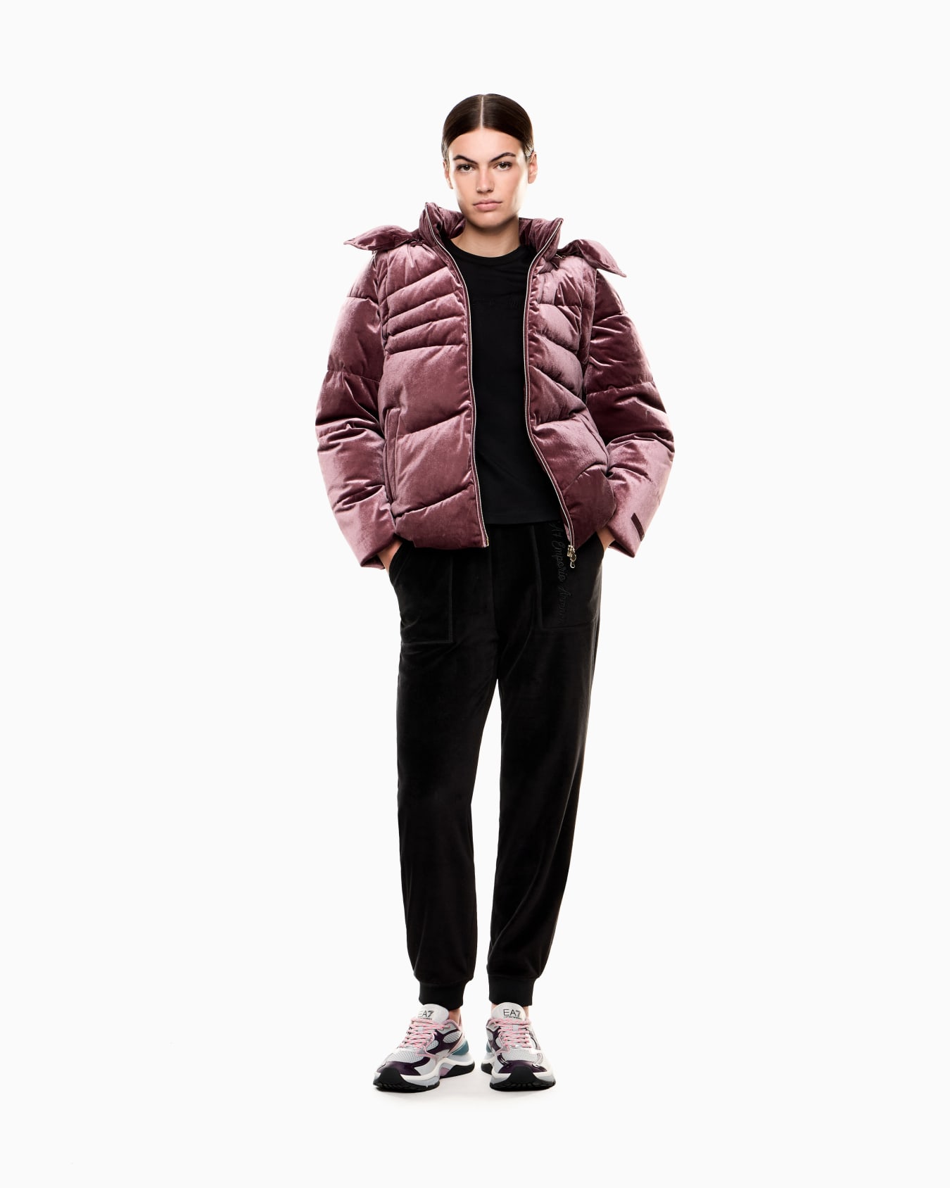 Athletic Velour wattierte Jacke aus elastischem Samt Folie 1