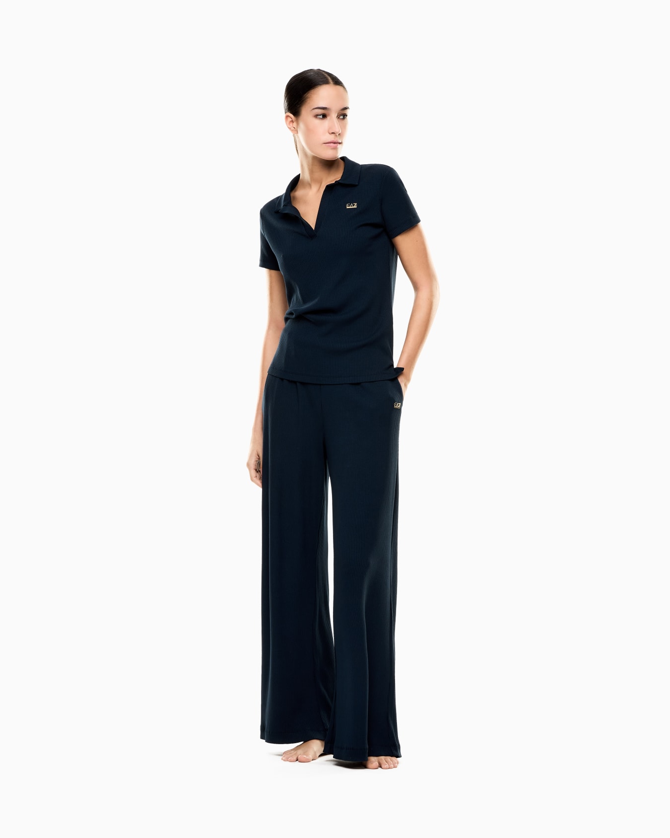  stretch viscose jersey polo-neckline T-shirt Slide 1