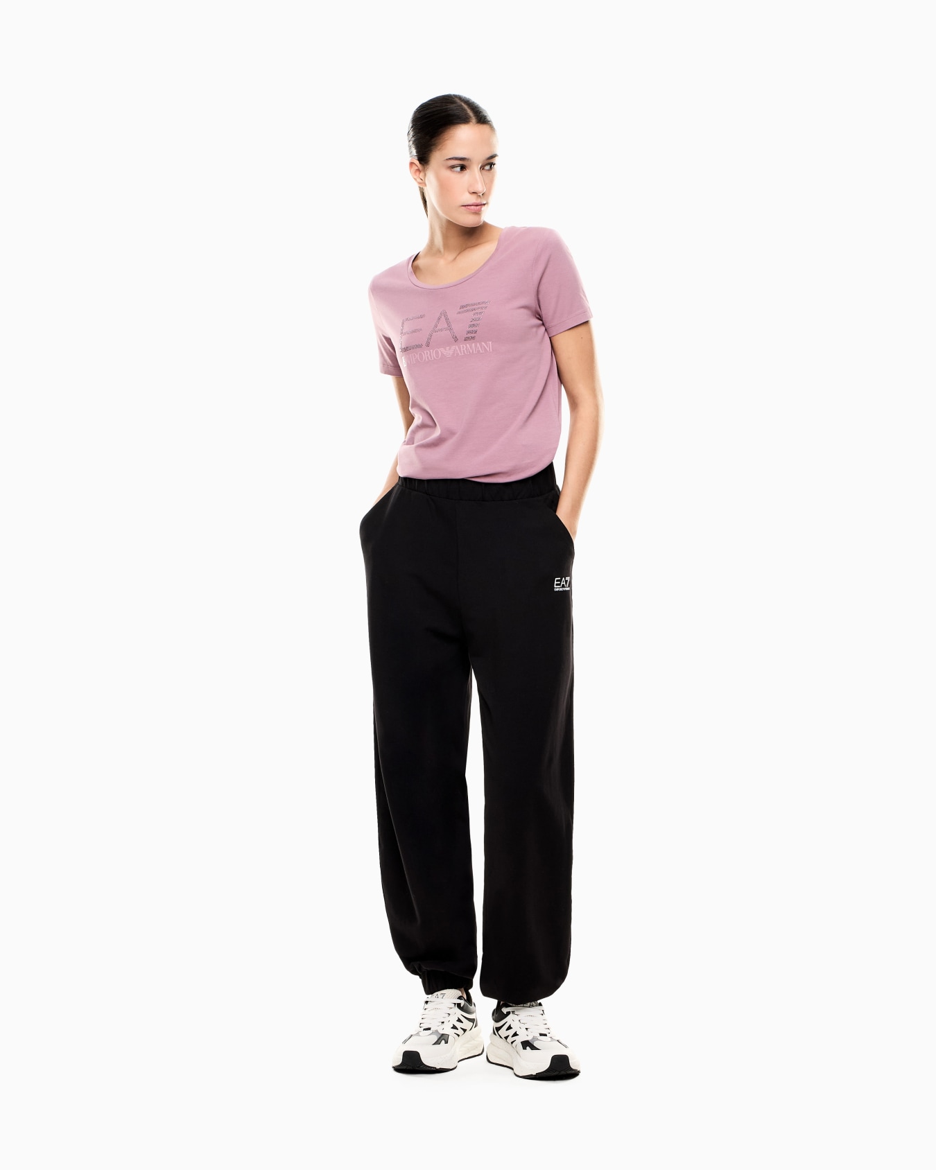 Logo Series stretch-cotton crew-neck T-shirt with rhinestones Slide 1