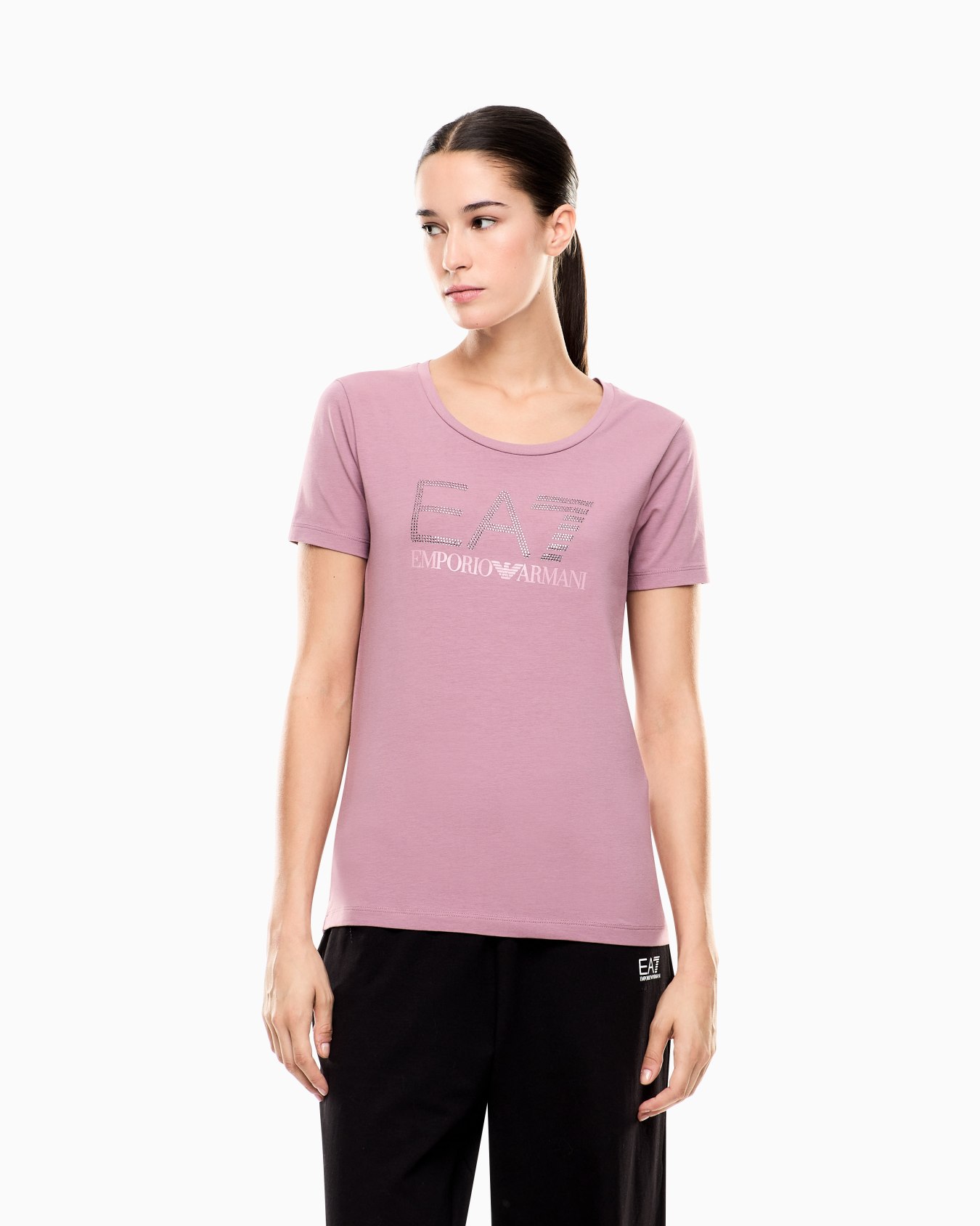 Logo Series stretch-cotton crew-neck T-shirt with rhinestones Slide 3