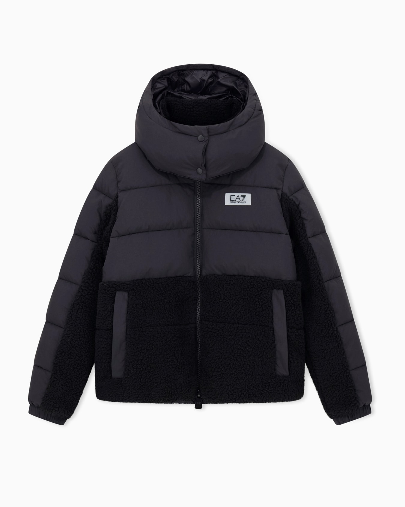 Chaqueta acolchada de nailon con detalles de tejido efecto peluche Diapositiva 0