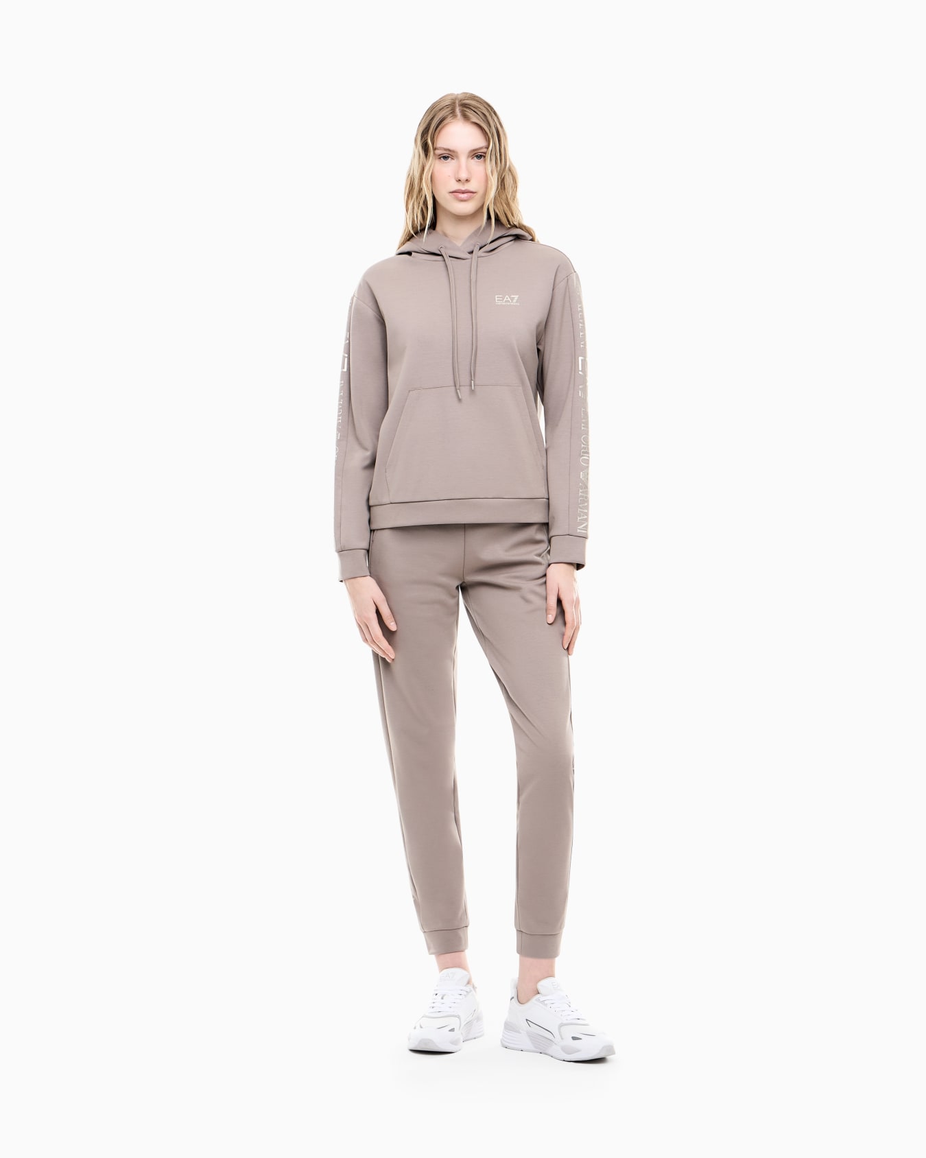Cotton suit tracksuit with a hood and logo tape Tracksuit Slide 1