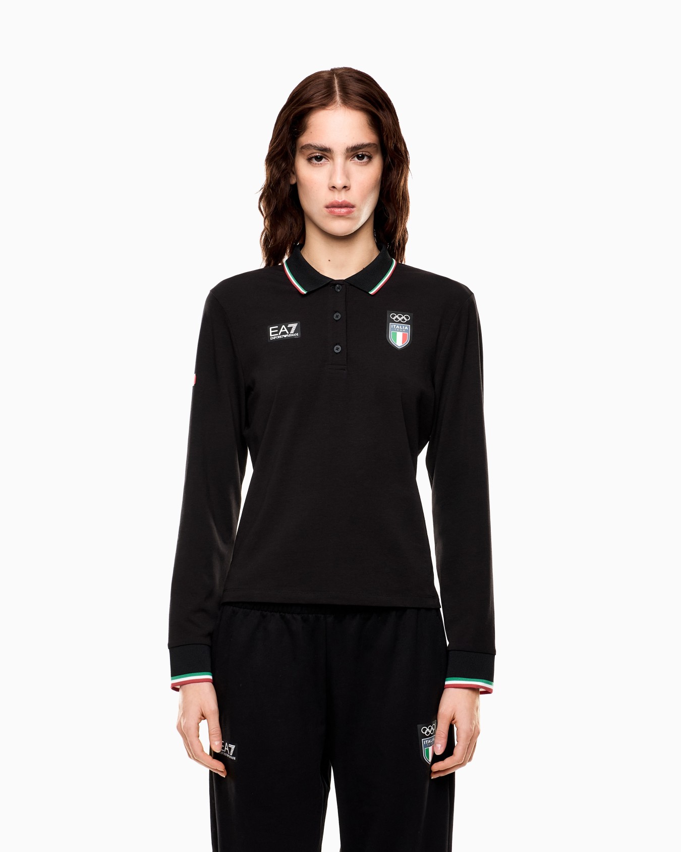 long-sleeved polo shirt in stretch jersey Slide 3