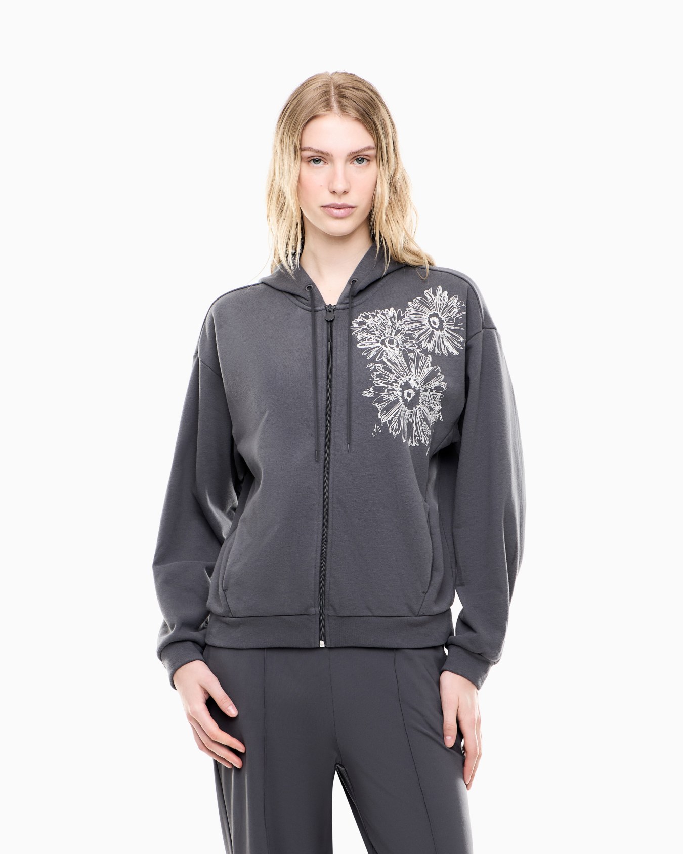Graphic Series cotton-blend hooded sweatshirt with floral print Slide 2