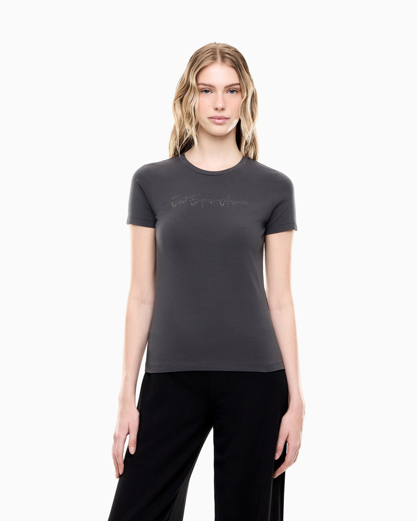 Slim-fit t-shirt Logo Series in cotton jersey with studs Slide 3