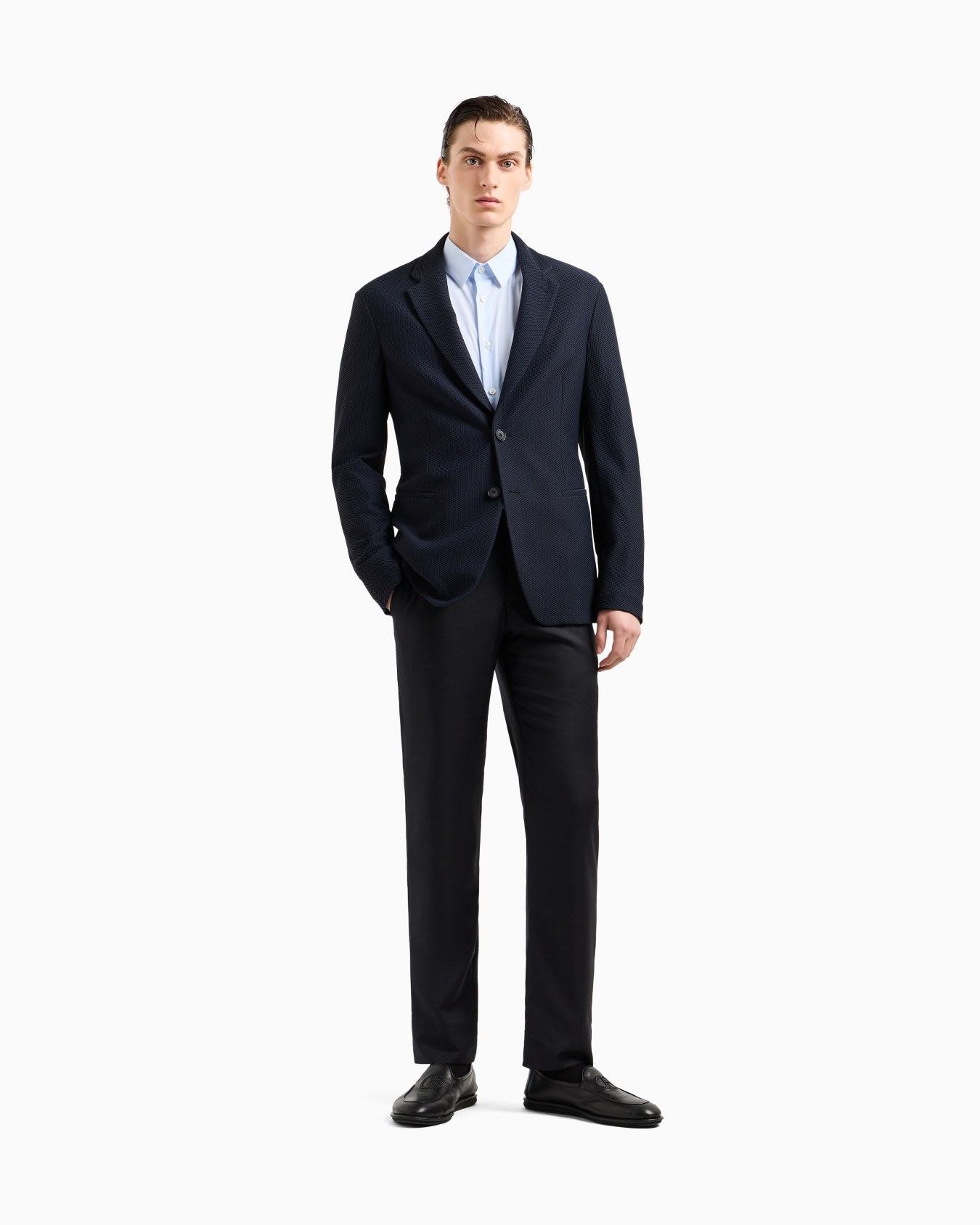 Stretch fabric shirt with collar stays Slide 1