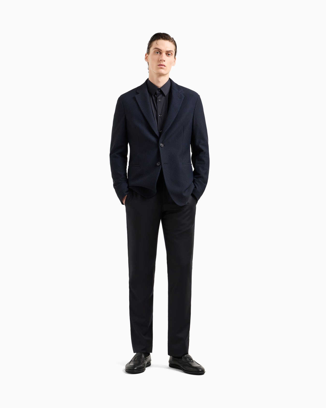 Stretch fabric shirt with collar stays Slide 1