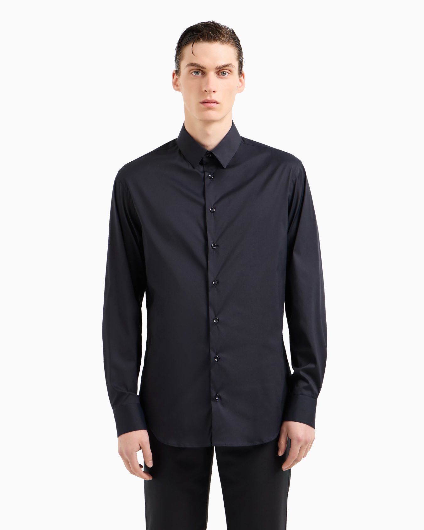 Stretch fabric shirt with collar stays Slide 3