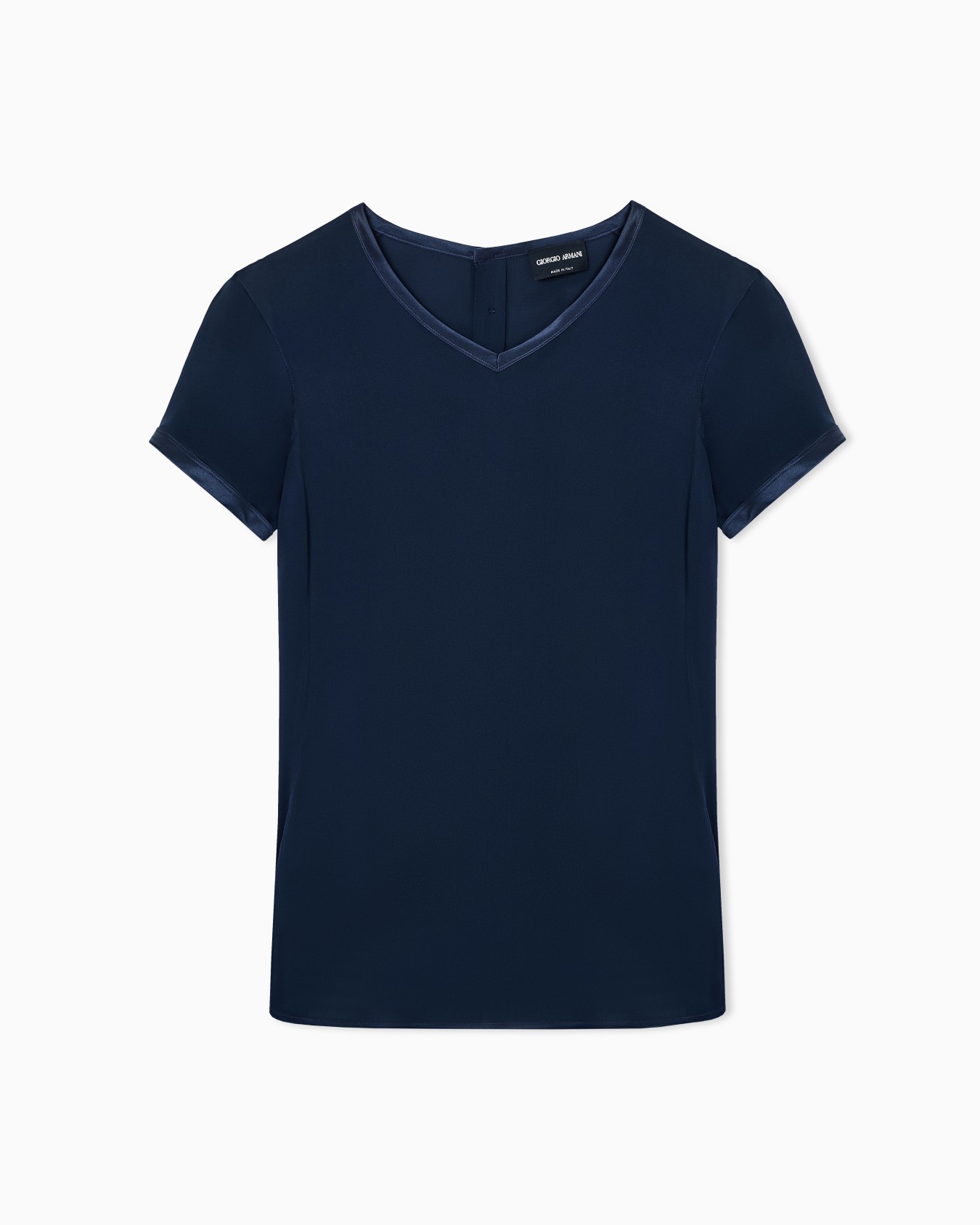 Blusa de charmés de seda con cuello de pico Diapositiva 0