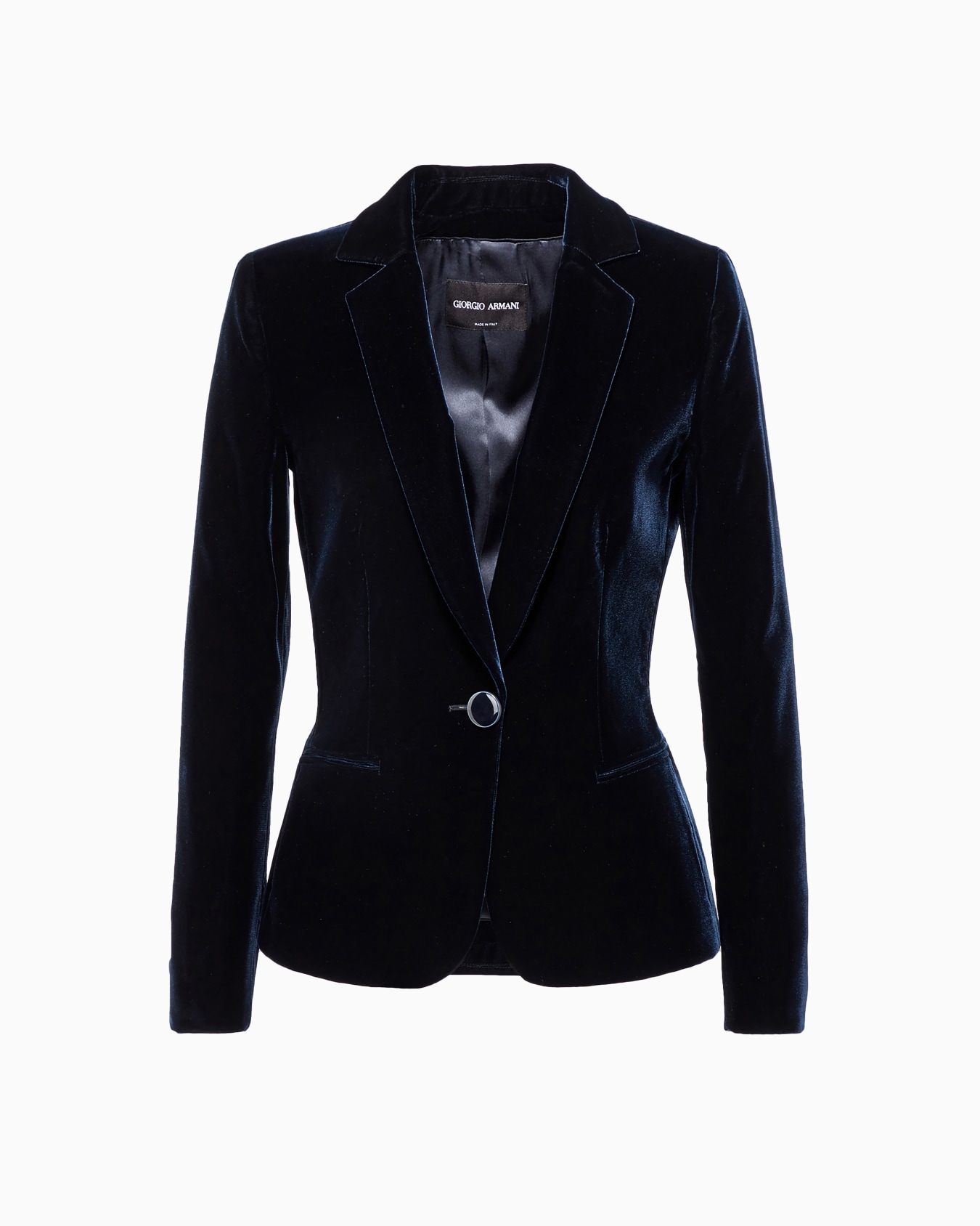 Single-breasted velvet jacket with jewel button detail Slide 0