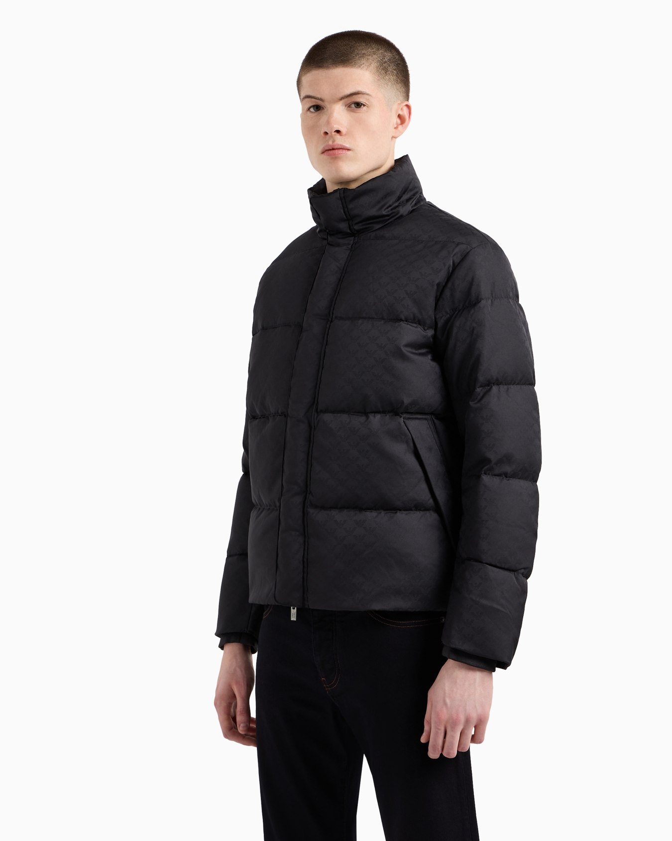 Chaqueta de plumas acolchada con águila integral en tejido jacquard Diapositiva 3