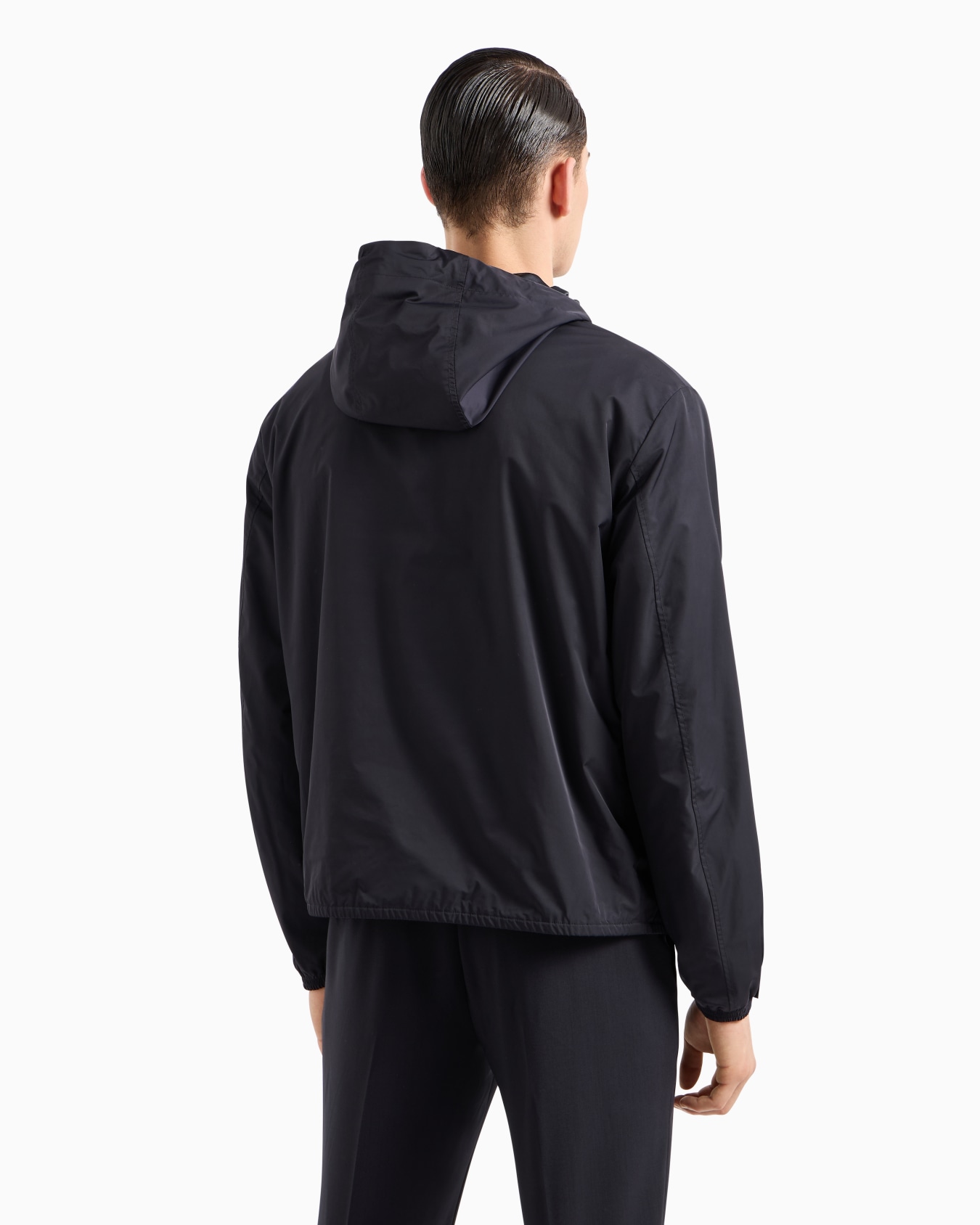 Hooded, water-repellent nylon blouson with logo patch Slide 2