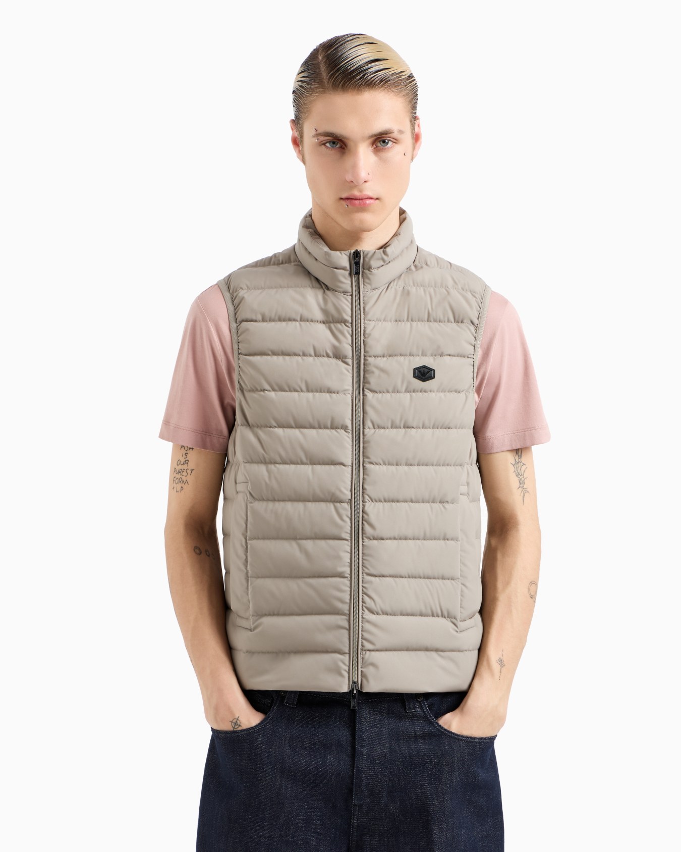 Doudoune sans manches entièrement zippée en nylon matelassé avec écusson logo aigle Diapositive 1