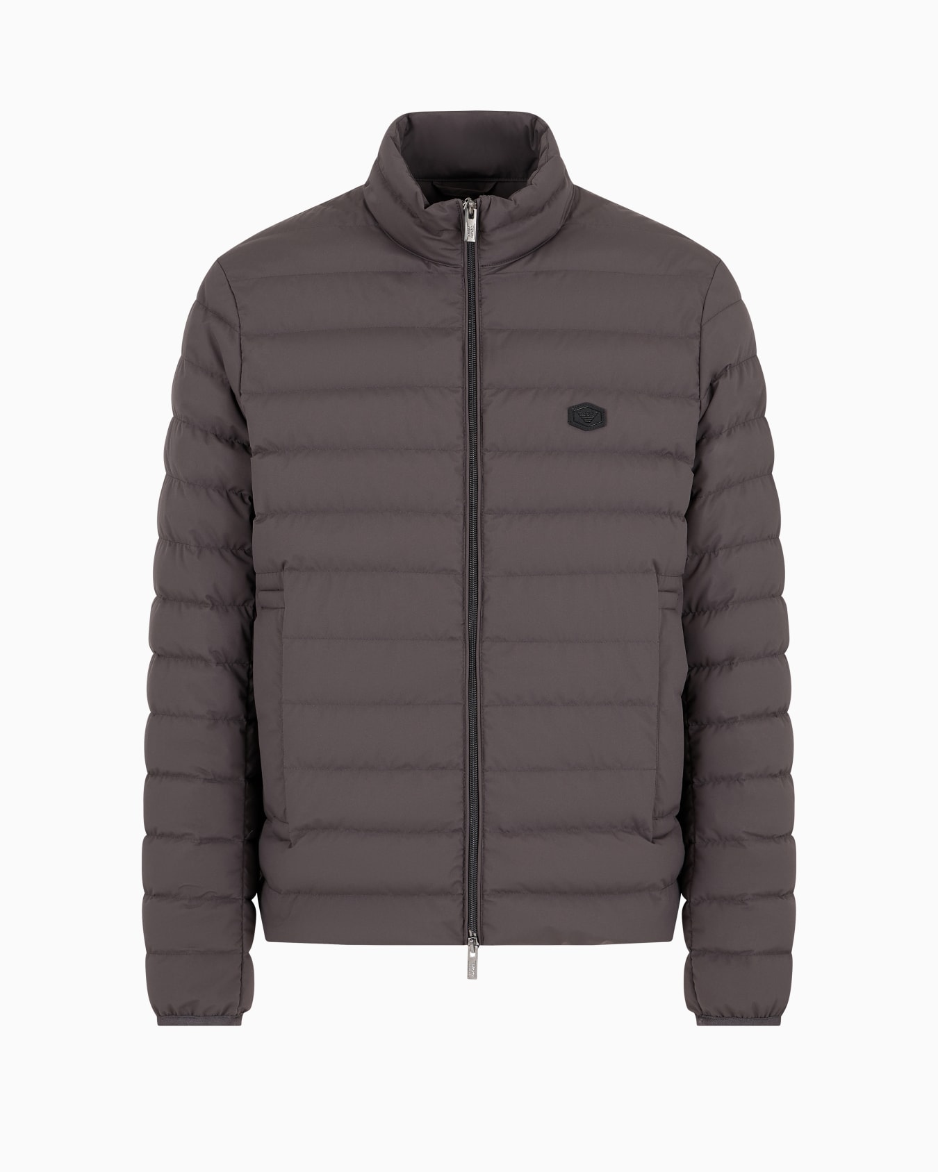 Quilted nylon full-zip down jacket with eagle logo patch Slide 0